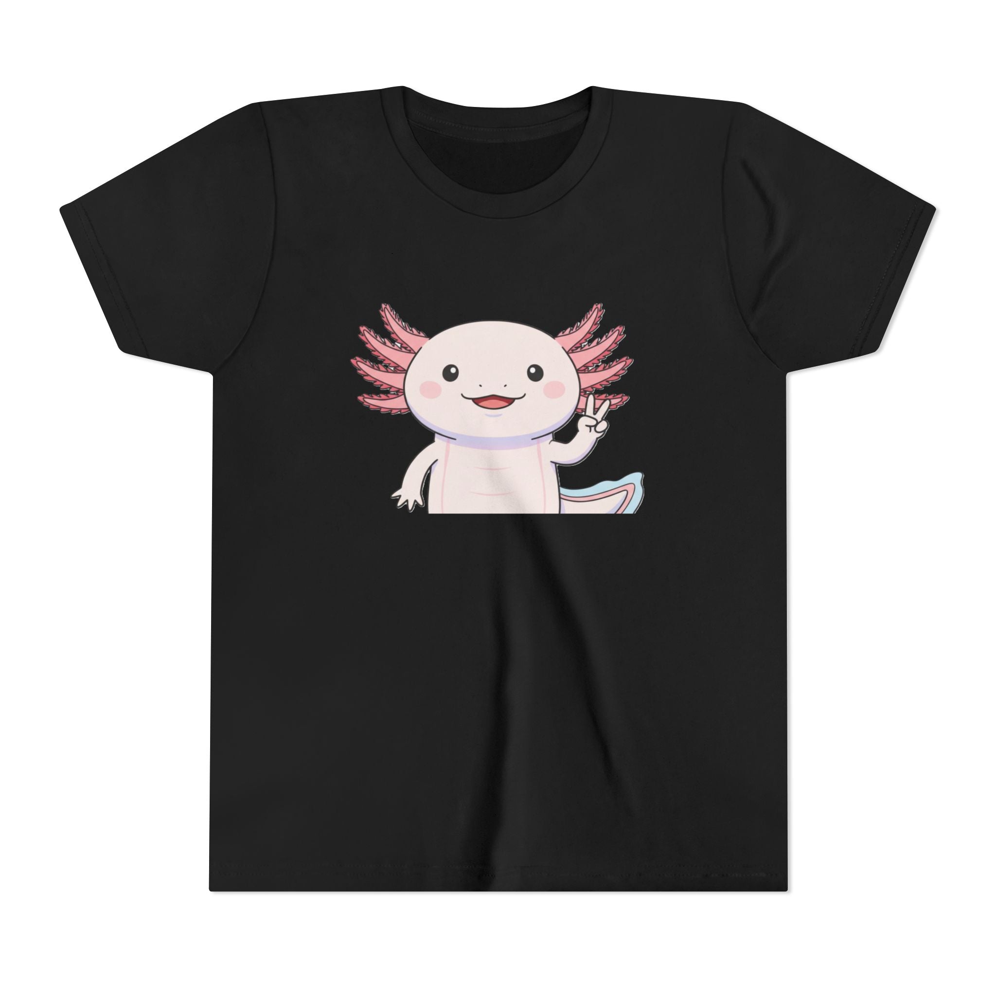 Kids Axolotl Throwing Peace Graphic Tee — Cute Pink Axolotl Salamander Youth T-Shirt - Kids
