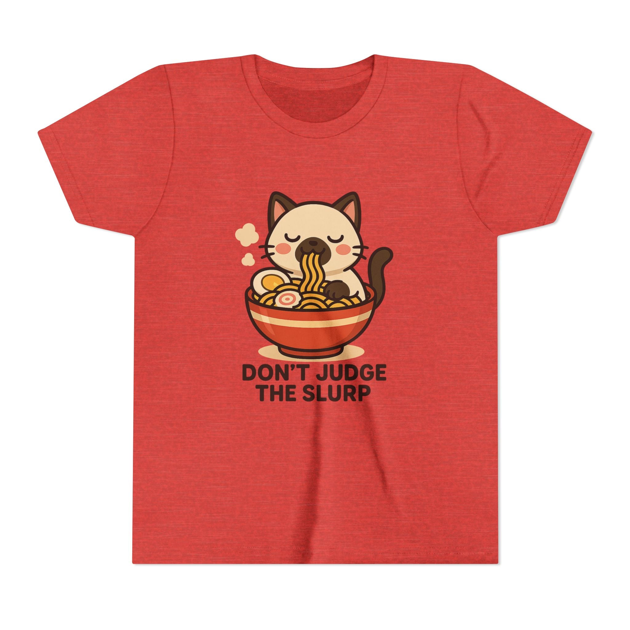 Youth Tee — Cute Cat Eating Ramen 'Don't Judge The Slurp' Graphic Shirt