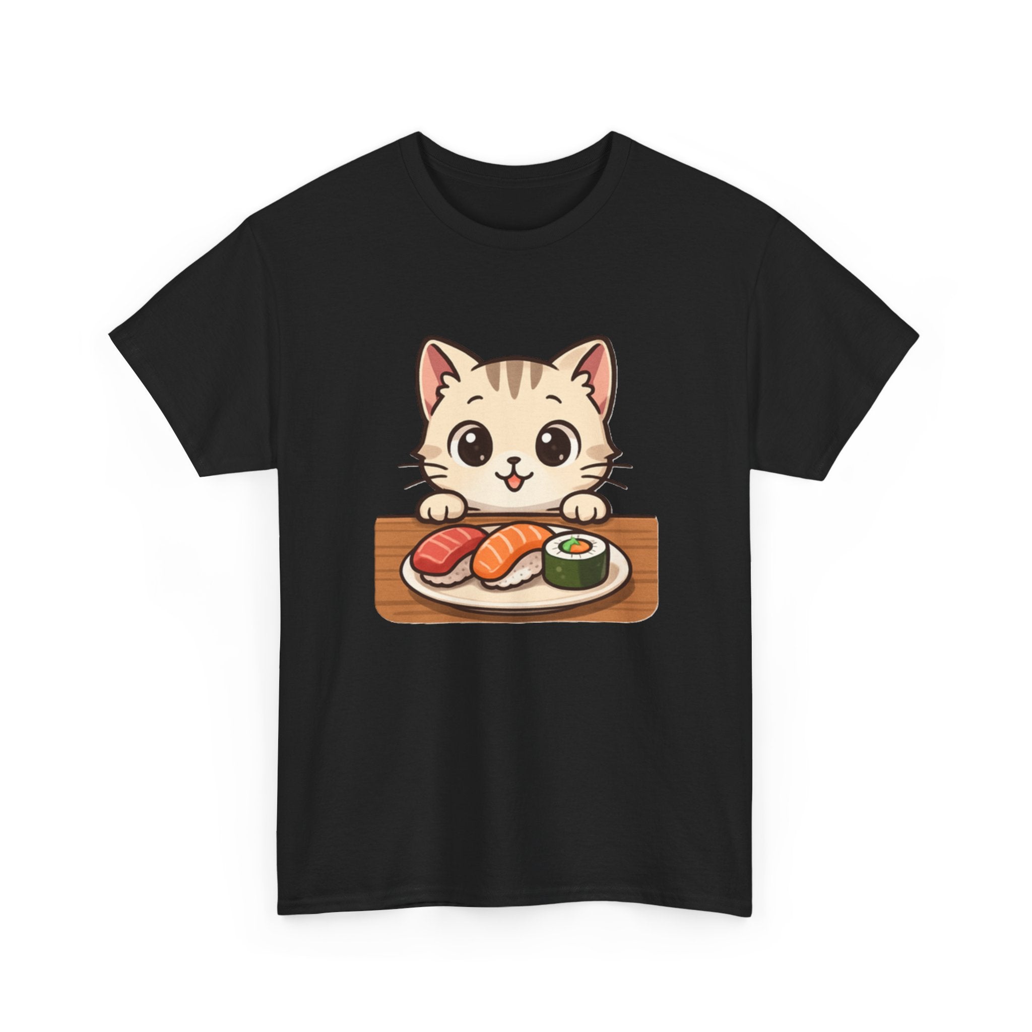 Cat & Sushi T-Shirt — Cute Kawaii Kitty with Sushi Graphic - Adult