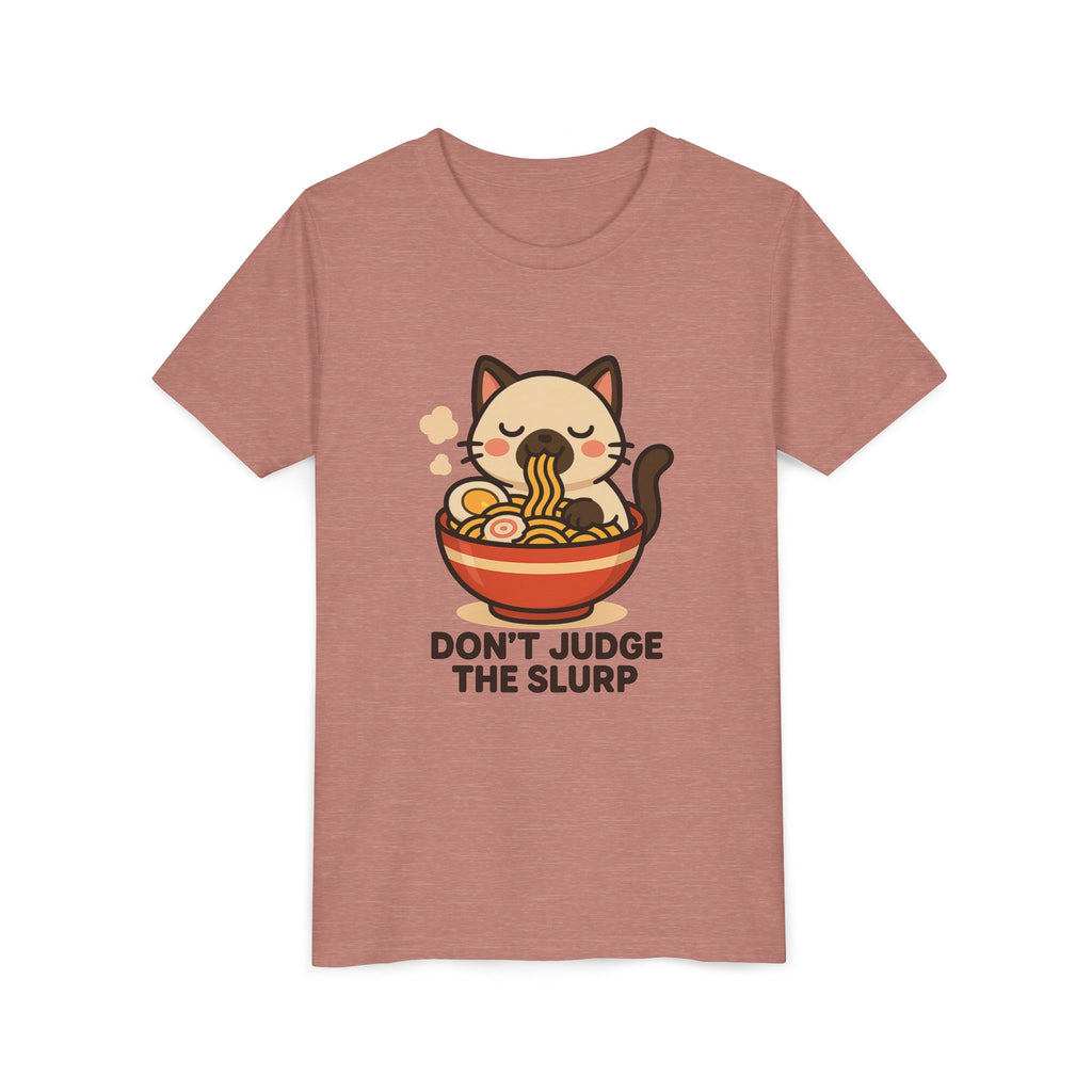 Youth Tee — Cute Cat Eating Ramen 'Don't Judge The Slurp' Graphic Shirt