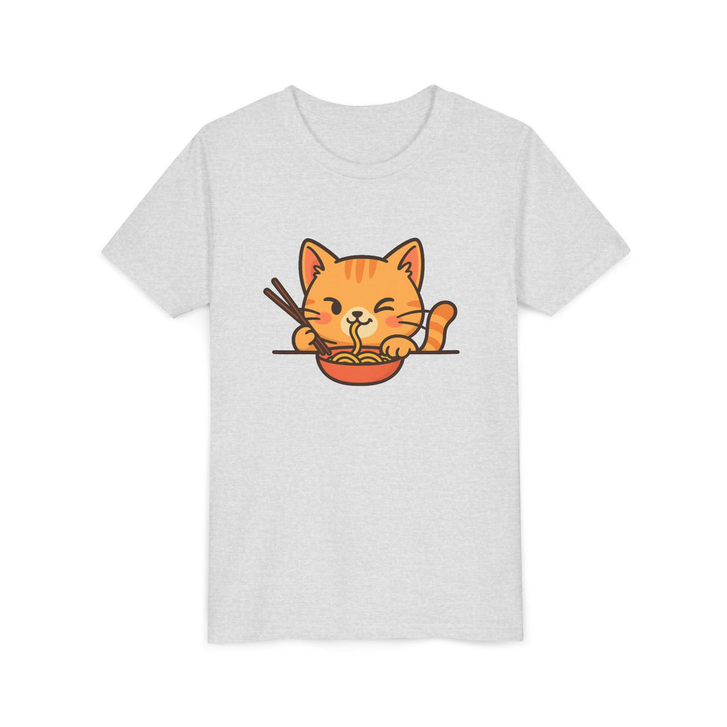 Kids Cat Eating Ramen T-Shirt – Cute Anime Noodle Kitty Youth Tee - Kids