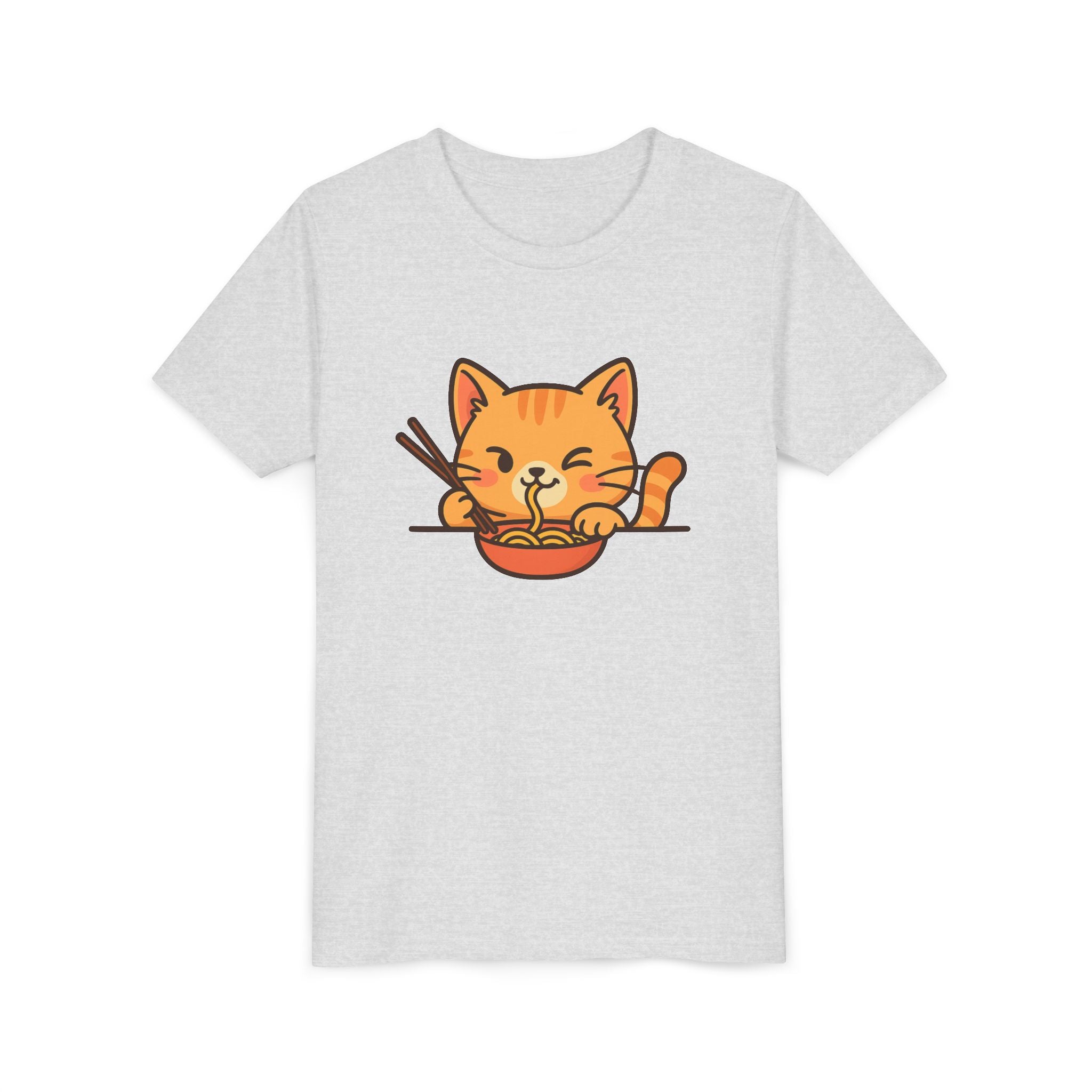 Kids Cat Eating Ramen T-Shirt – Cute Anime Noodle Kitty Youth Tee - Kids