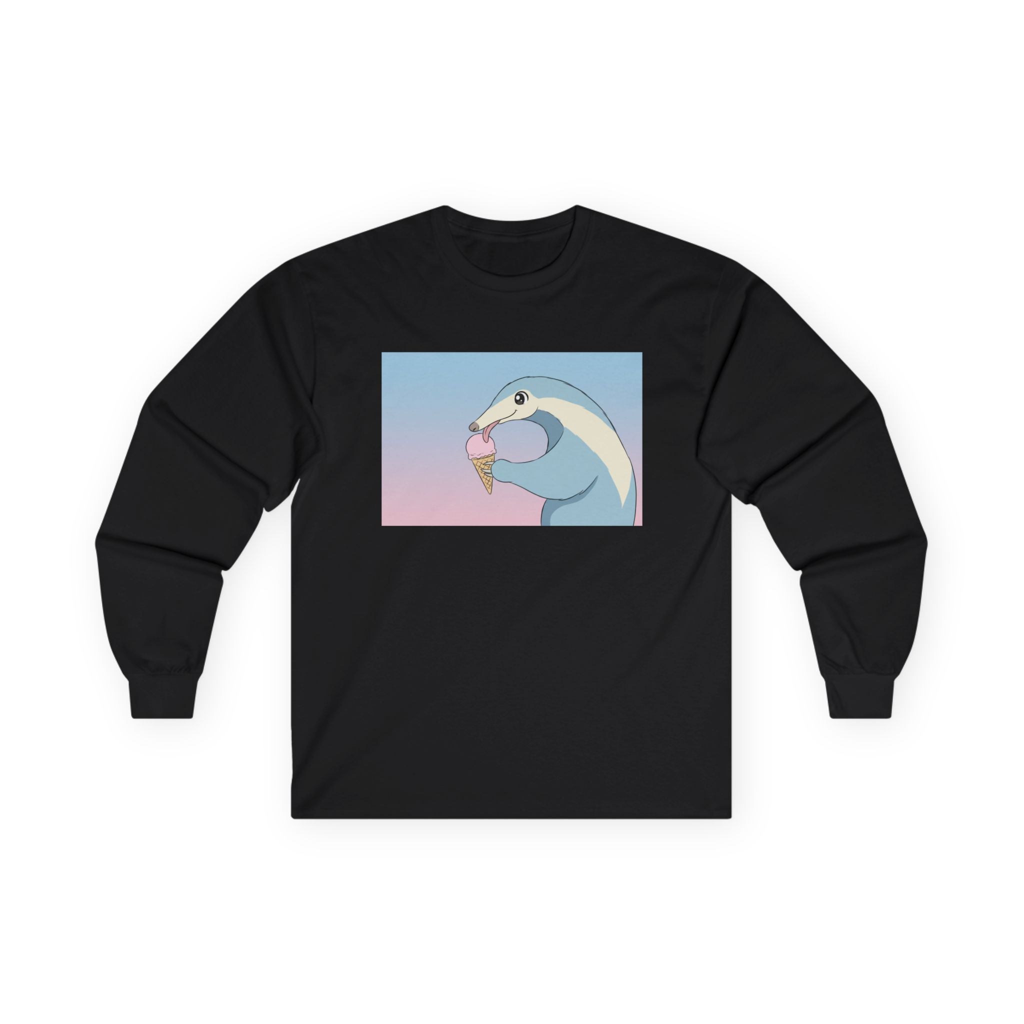 Anteater Eating Ice Cream Long Sleeve Tee — Cute Pastel Anteater Graphic Shirt - Adult