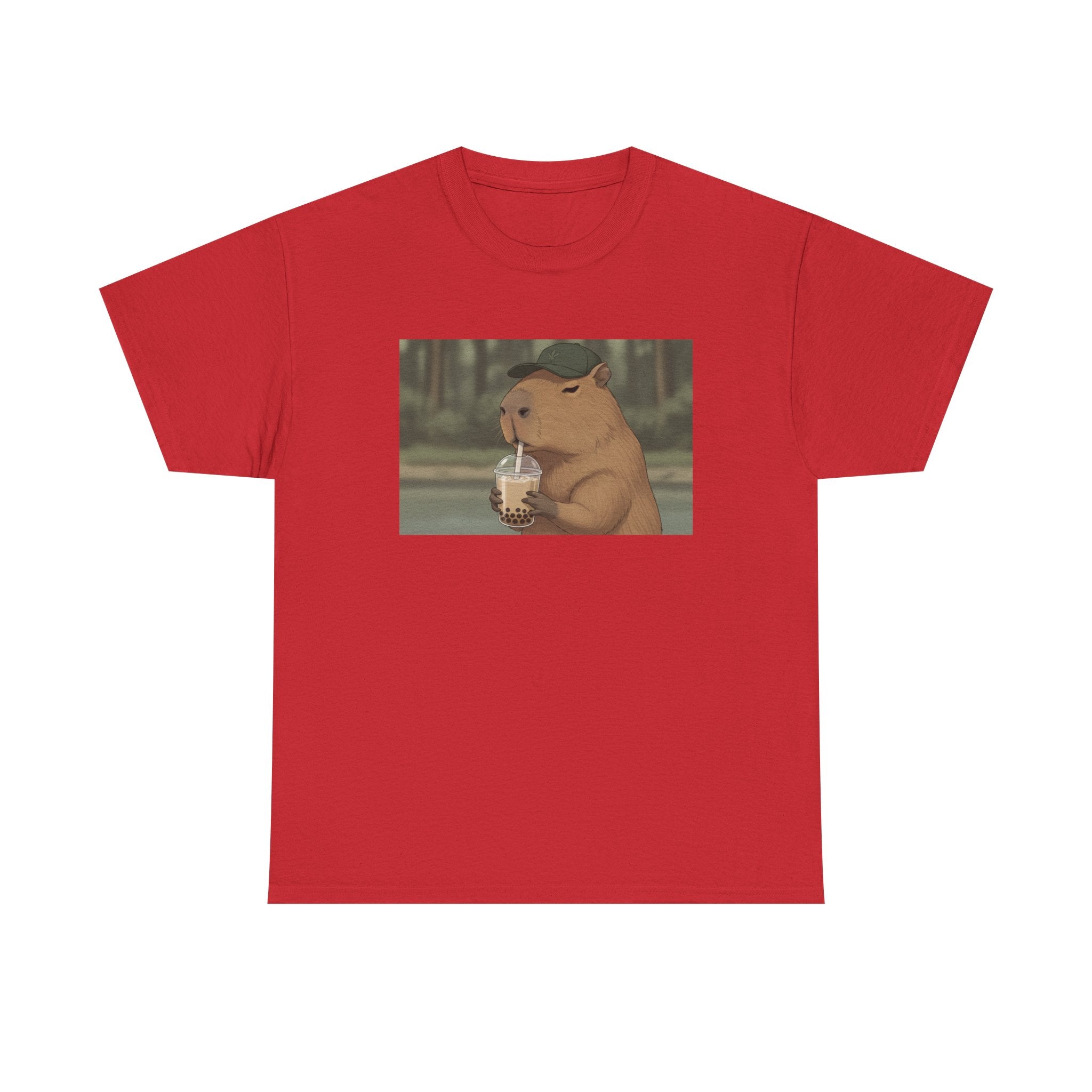 Capybara Drinking Boba T‑Shirt — Cute Cartoon Bubble Tea Tee - Adult