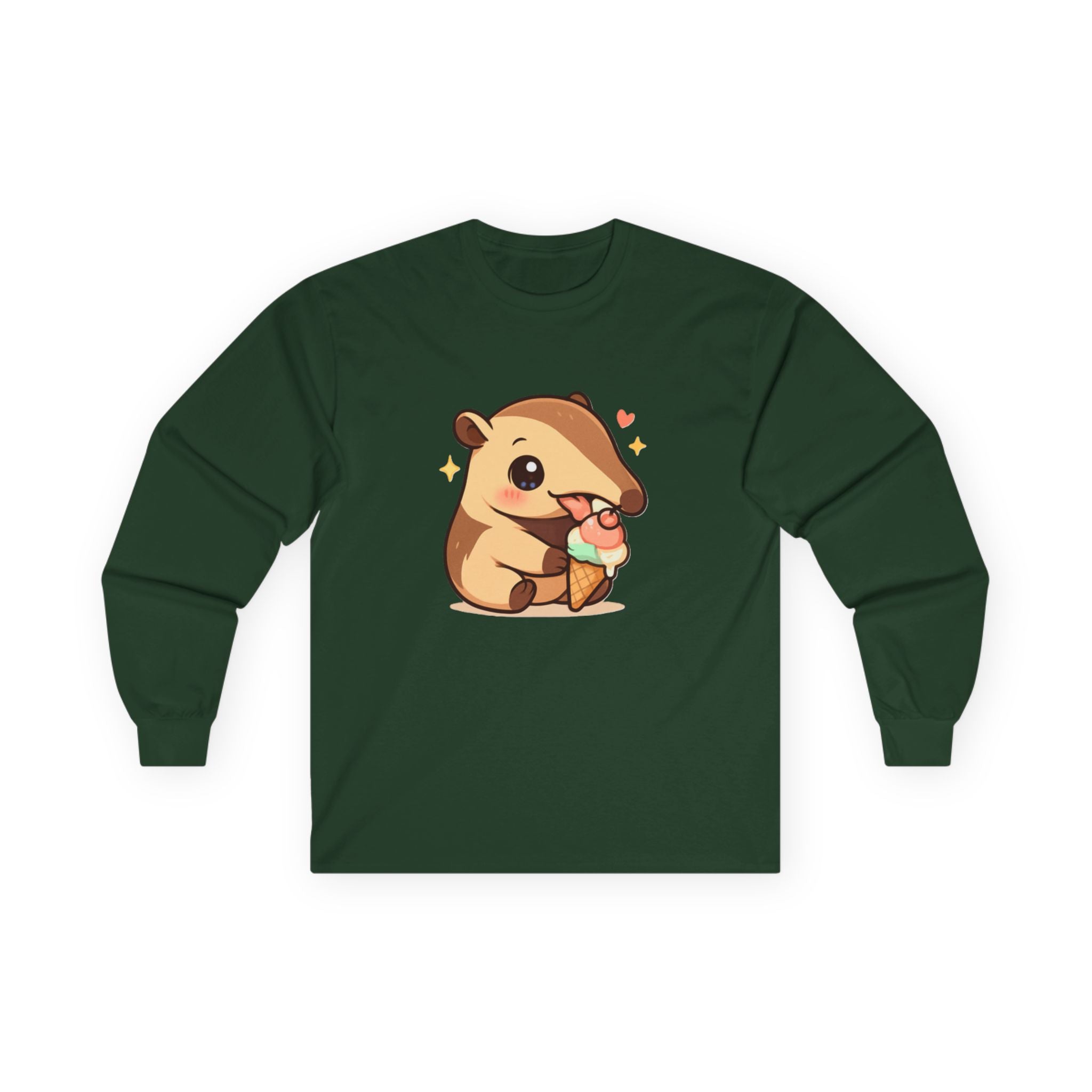 Kawaii Anteater Eating Ice Cream Long Sleeve Tee - Adult