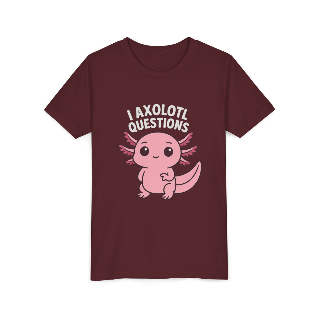 Youth Tee — Cute Pink Axolotl “Axolotl Questions” Kids Shirt