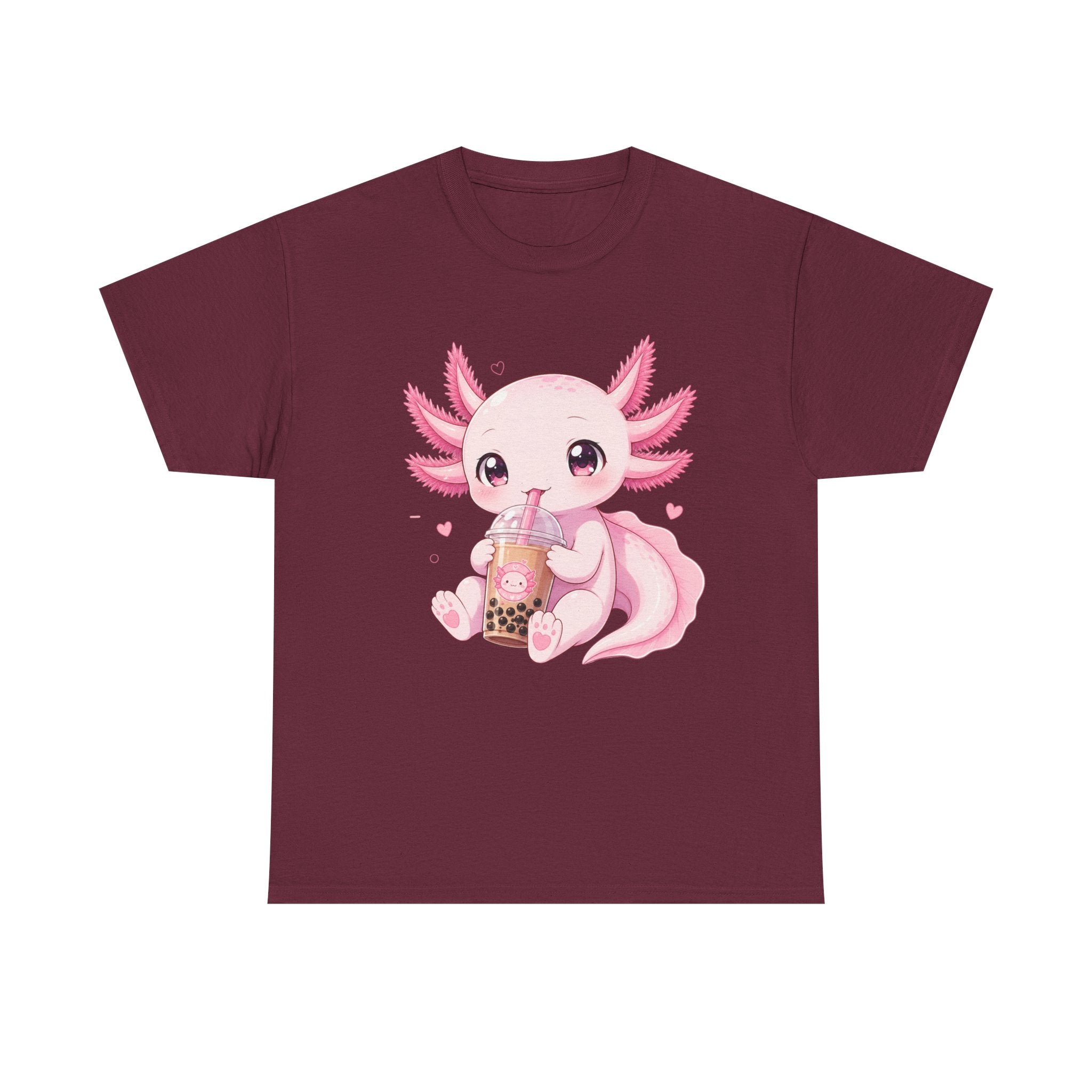 Axolotl Bubble Tea Tee — Cute Pink Axolotl Drinking Boba T-Shirt - Adult