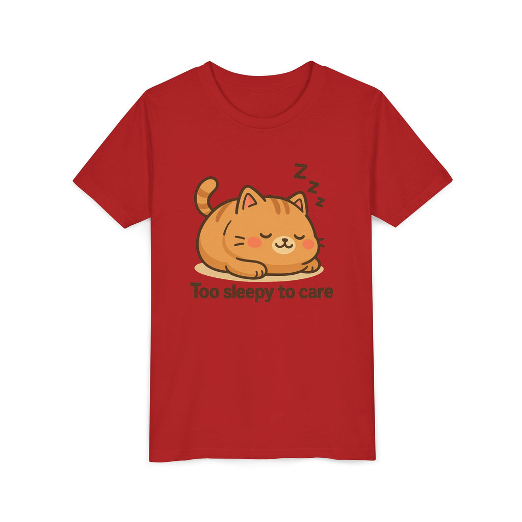 Youth Tee — Cute Sleeping Cat "Too Sleepy to Care" Graphic