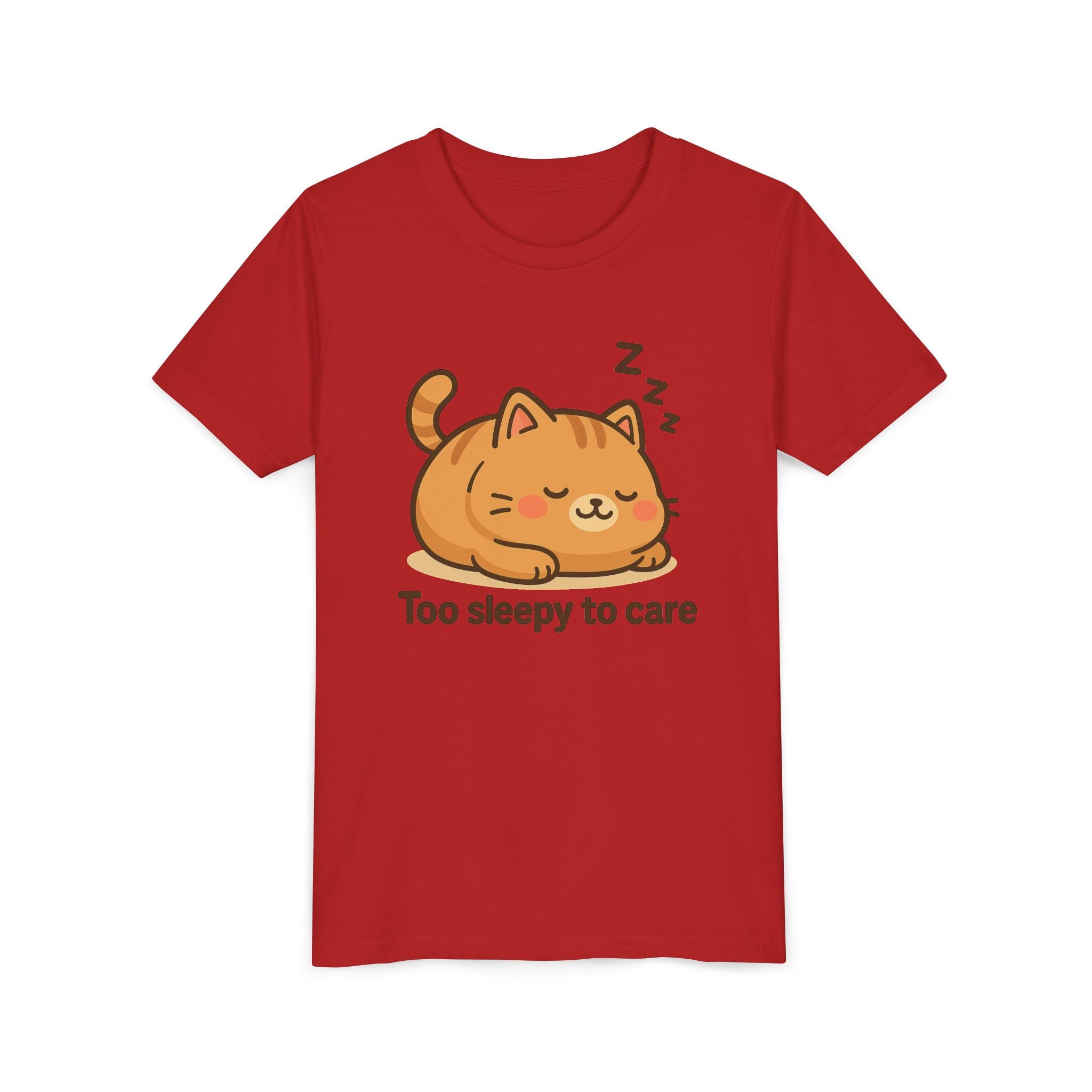 Youth Tee — Cute Sleeping Cat "Too Sleepy to Care" Graphic