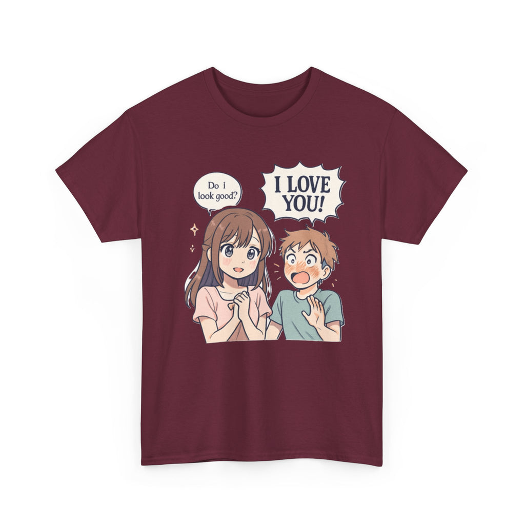 Anime Couple T‑Shirt — "Do I look good?" / "I Love You!" Cute Romance Tee - Adult