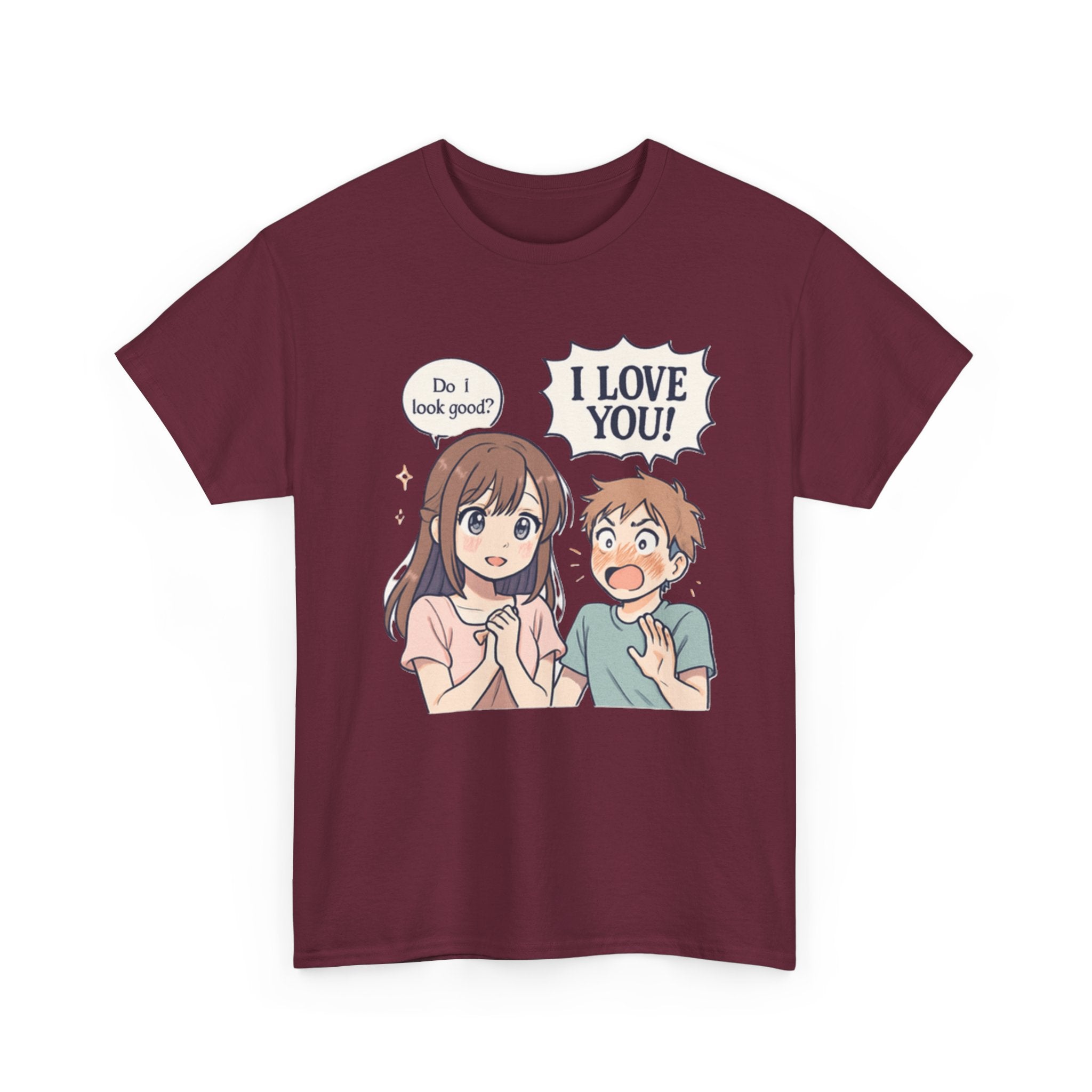 Anime Couple T‑Shirt — "Do I look good?" / "I Love You!" Cute Romance Tee - Adult