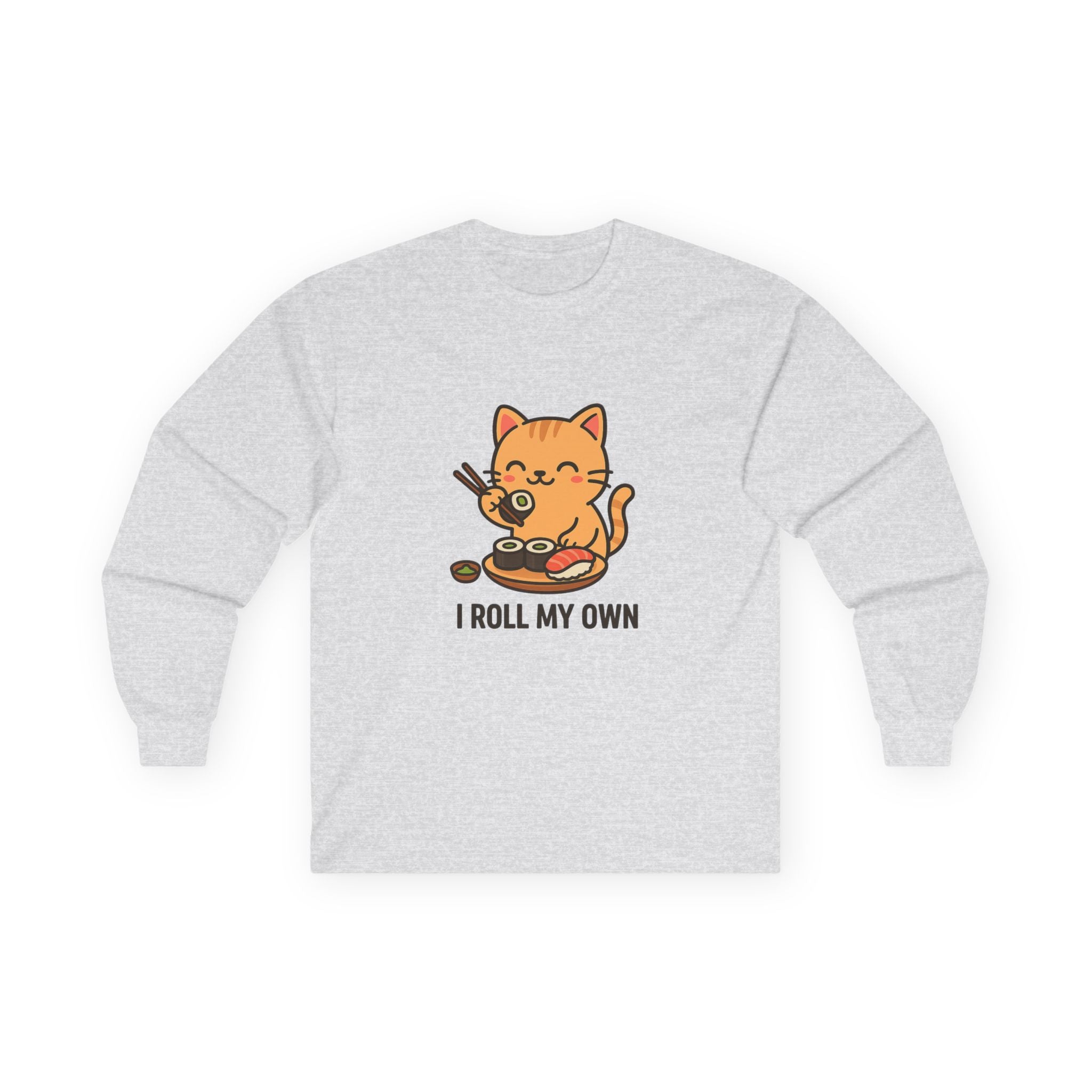 I Roll My Own Cat Sushi Long Sleeve Tee — Cute Kawaii Cat Rolling Sushi Shirt - Adult
