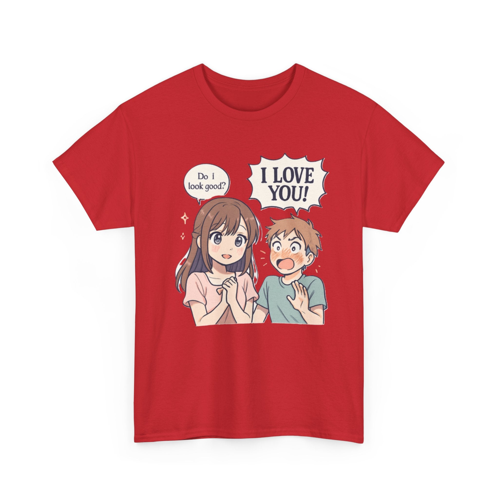 Anime Couple T‑Shirt — "Do I look good?" / "I Love You!" Cute Romance Tee - Adult