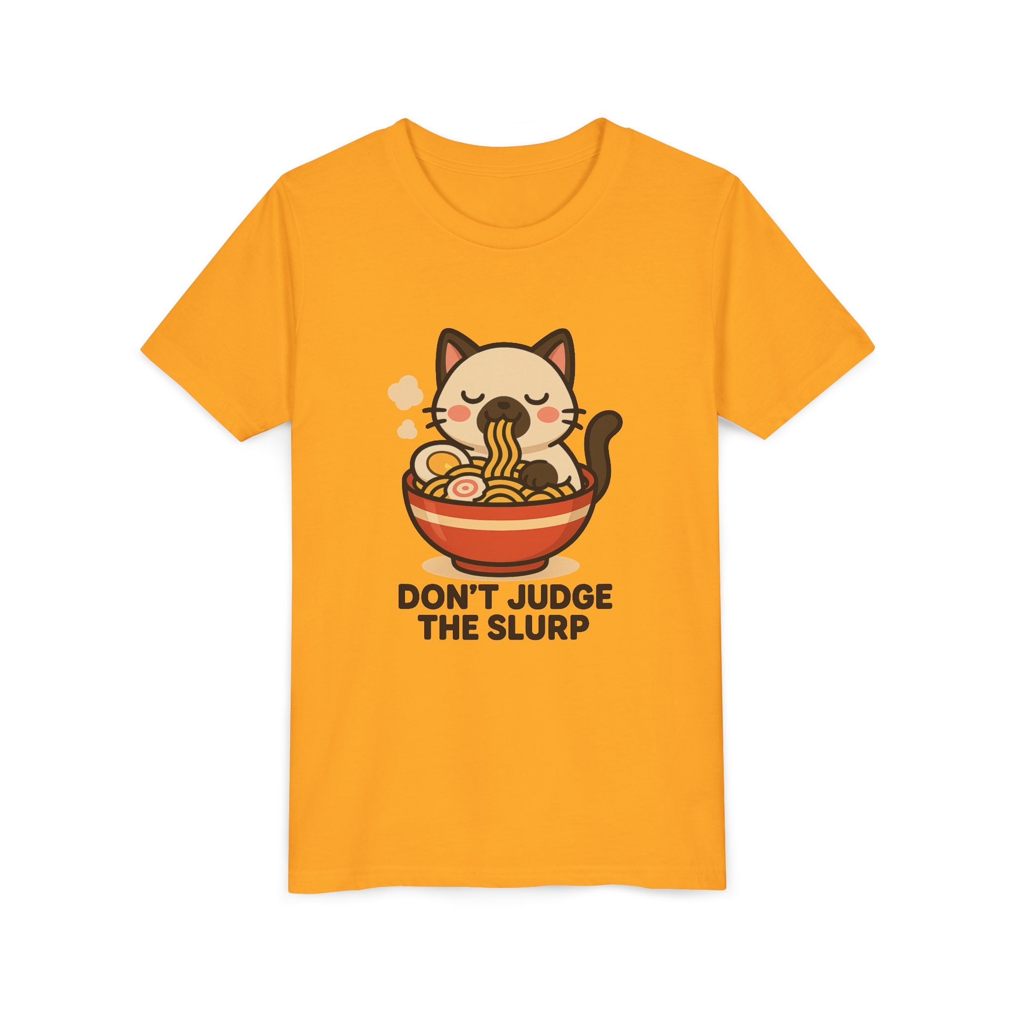 Youth Tee — Cute Cat Eating Ramen 'Don't Judge The Slurp' Graphic Shirt