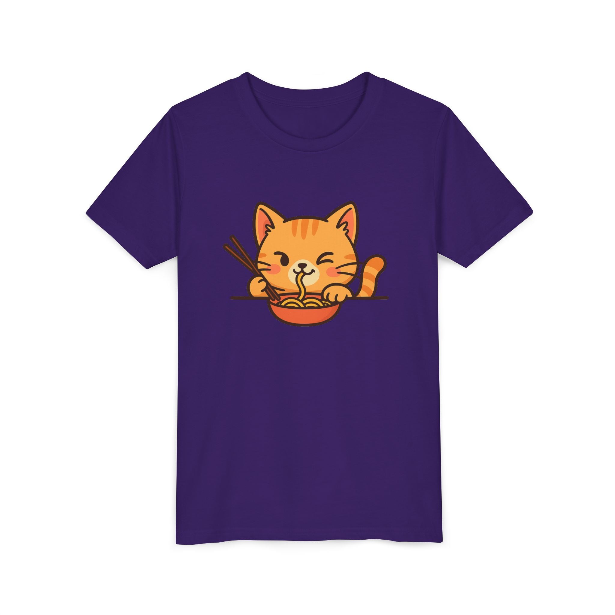 Kids Cat Eating Ramen T-Shirt – Cute Anime Noodle Kitty Youth Tee - Kids