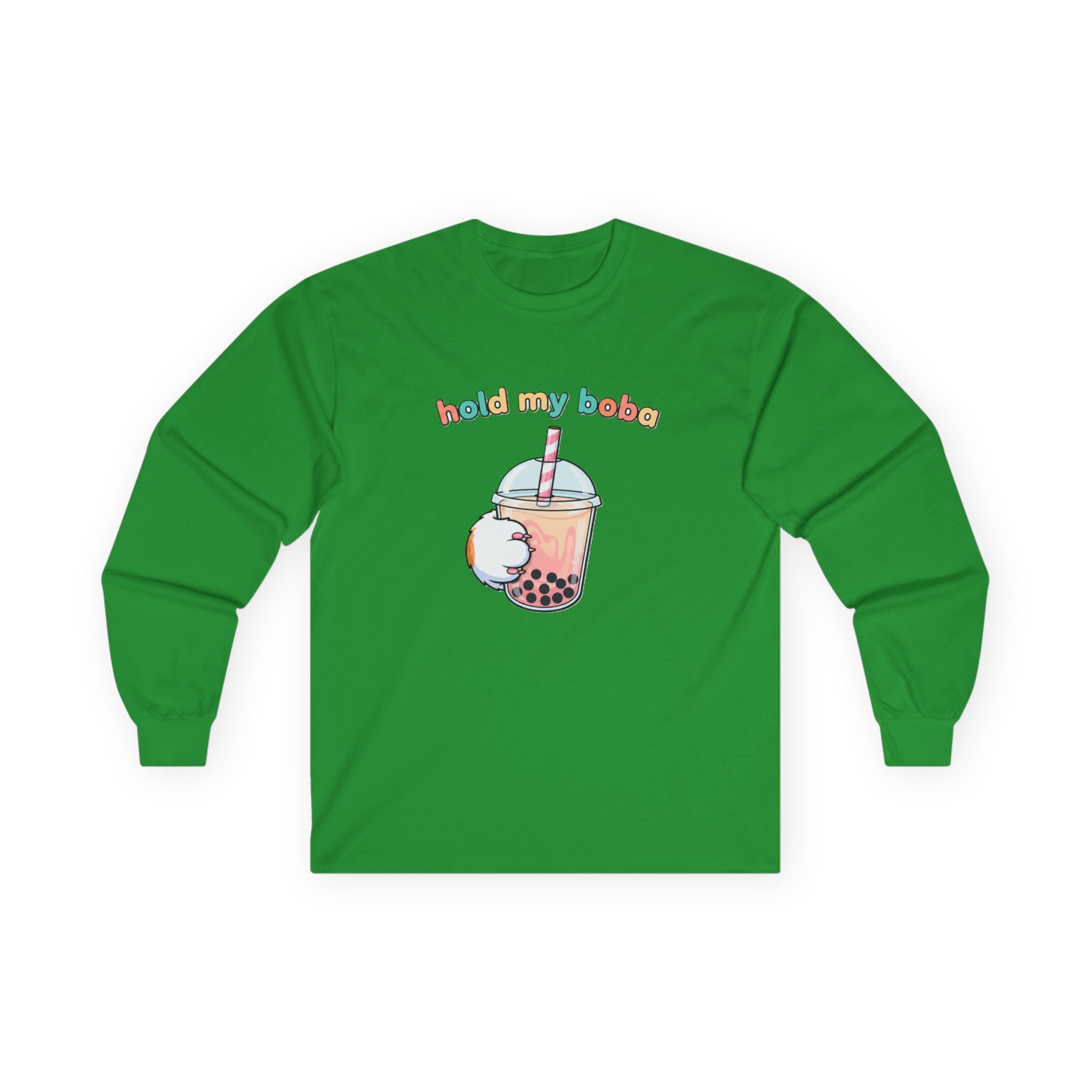 Boba Cat Long Sleeve Tee — "Hold My Boba" Cute Bubble Tea Shirt - Adult