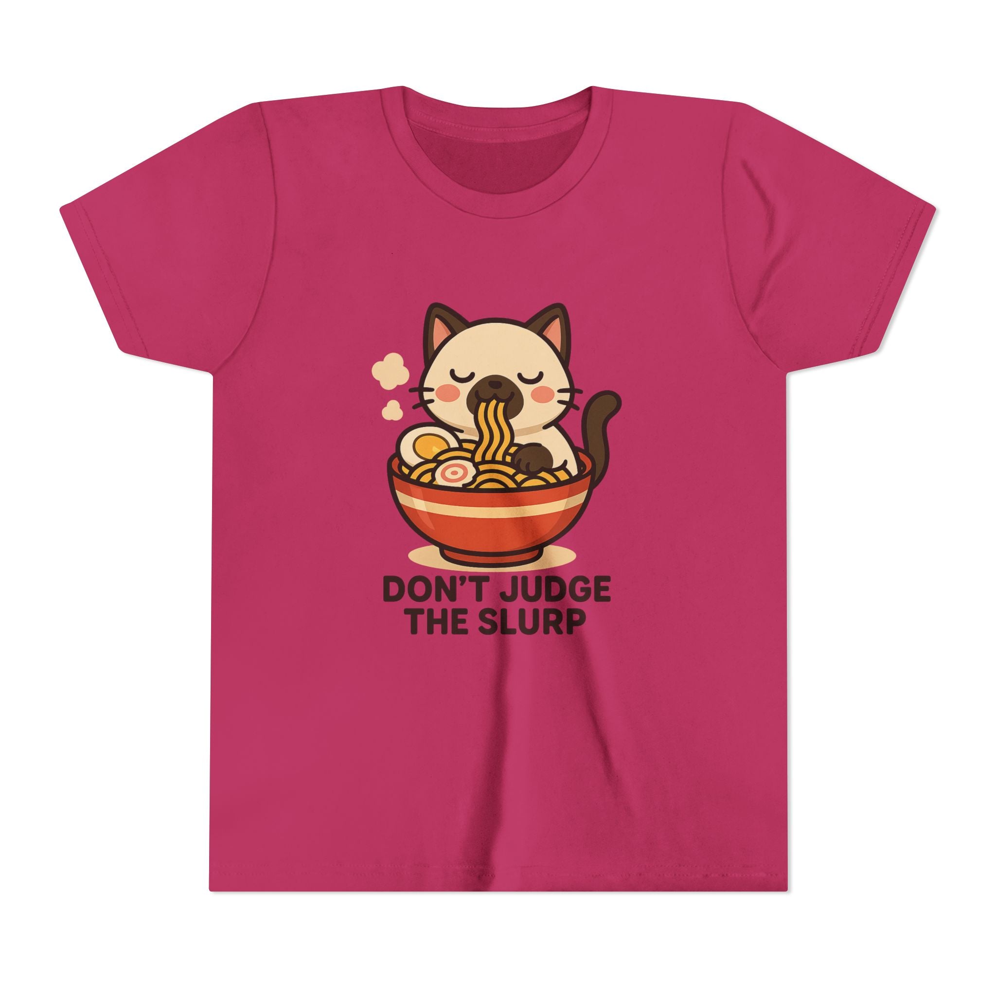 Youth Tee — Cute Cat Eating Ramen 'Don't Judge The Slurp' Graphic Shirt