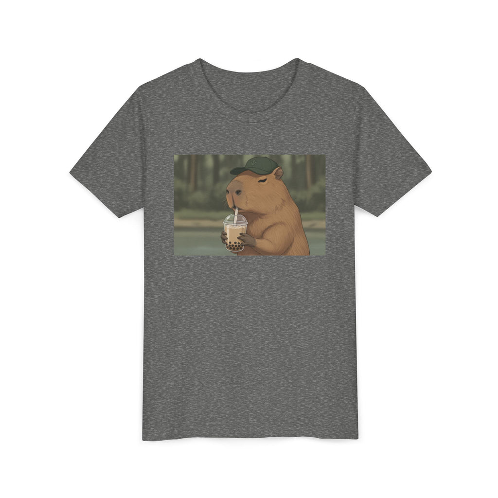 Capybara Drinking Boba Tea Youth Tee — Cute Kawaii Bubble Shirt for Kids - Kids
