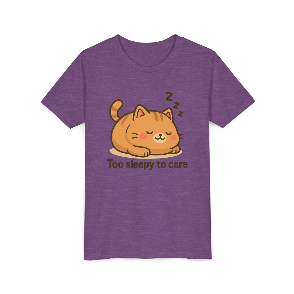 Youth Tee — Cute Sleeping Cat "Too Sleepy to Care" Graphic