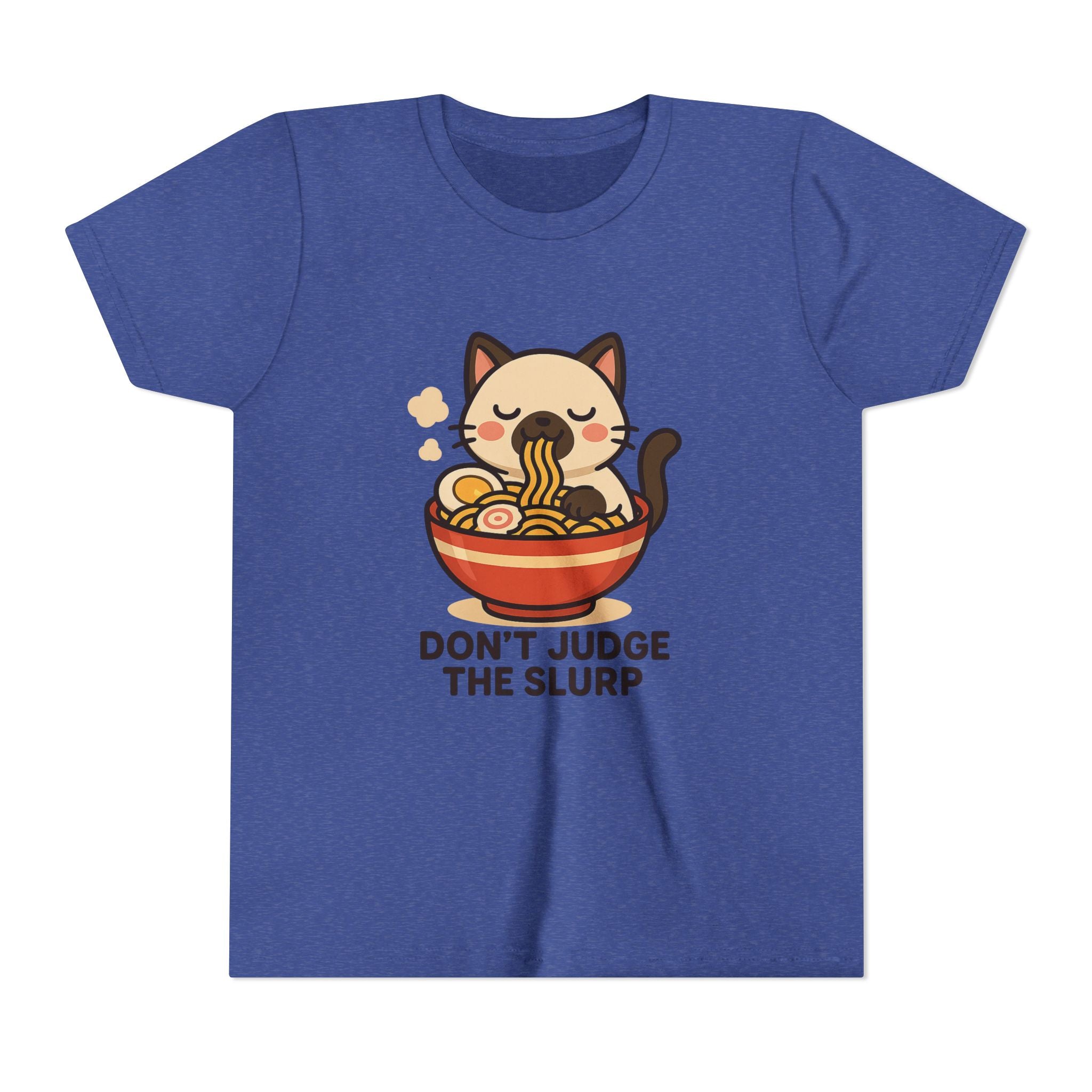 Youth Tee — Cute Cat Eating Ramen 'Don't Judge The Slurp' Graphic Shirt