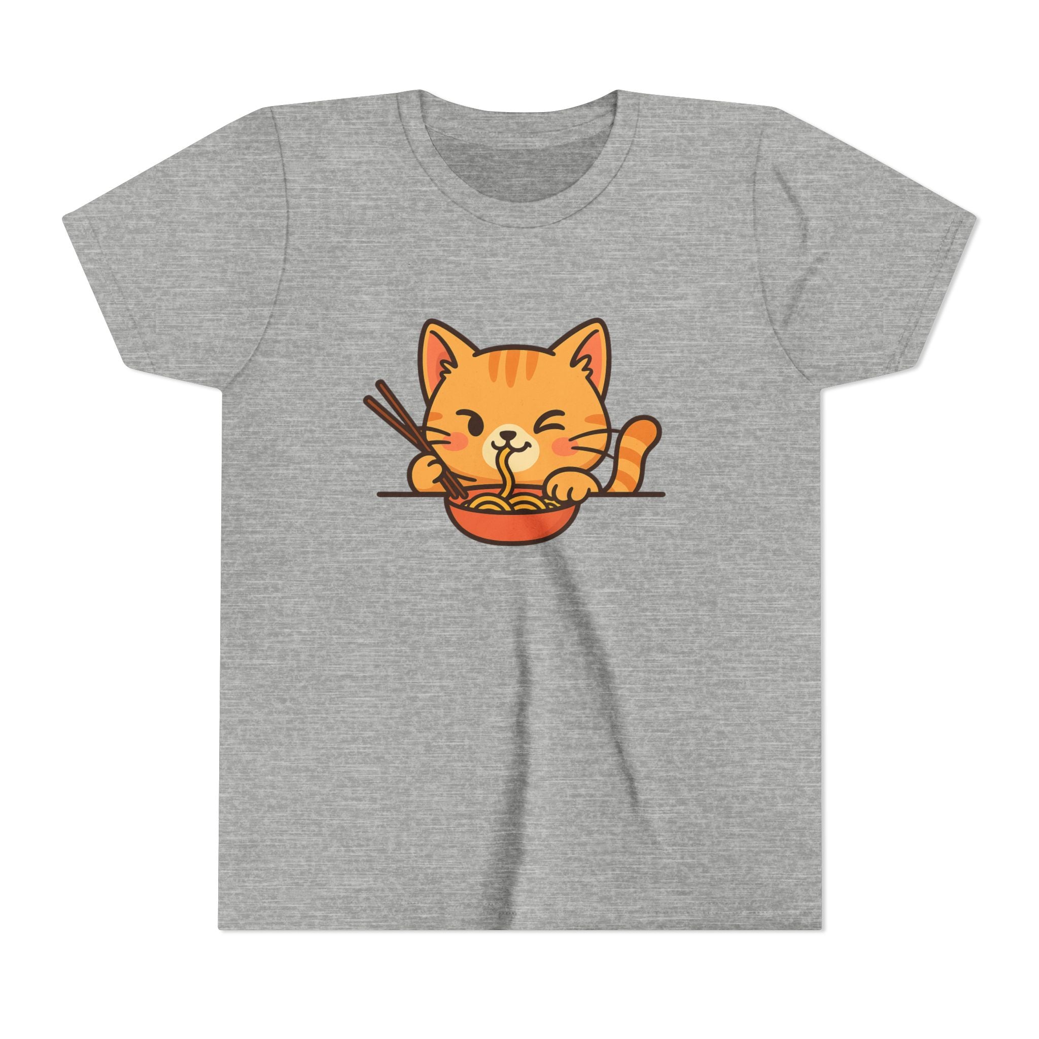 Kids Cat Eating Ramen T-Shirt – Cute Anime Noodle Kitty Youth Tee - Kids