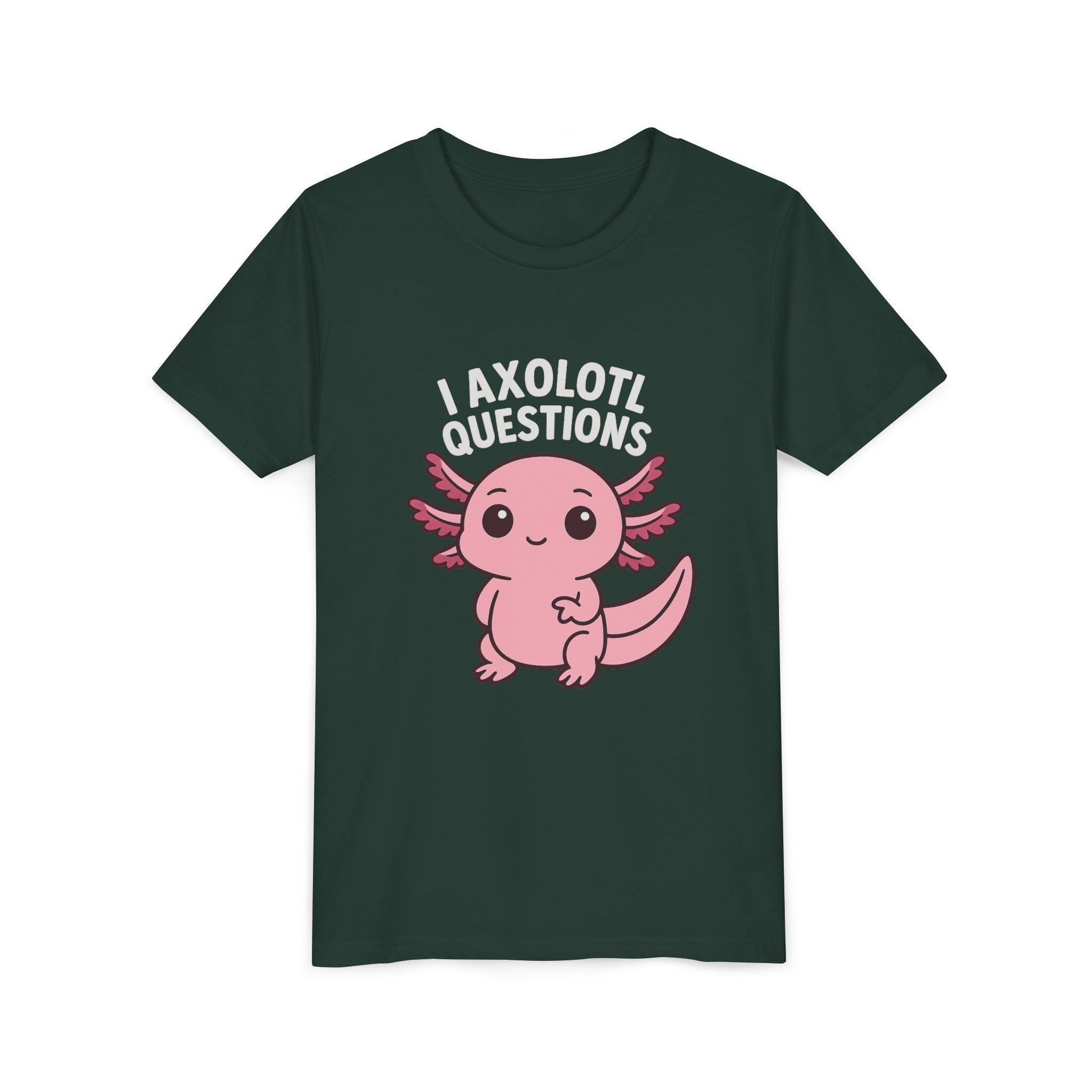 Youth Tee — Cute Pink Axolotl “Axolotl Questions” Kids Shirt