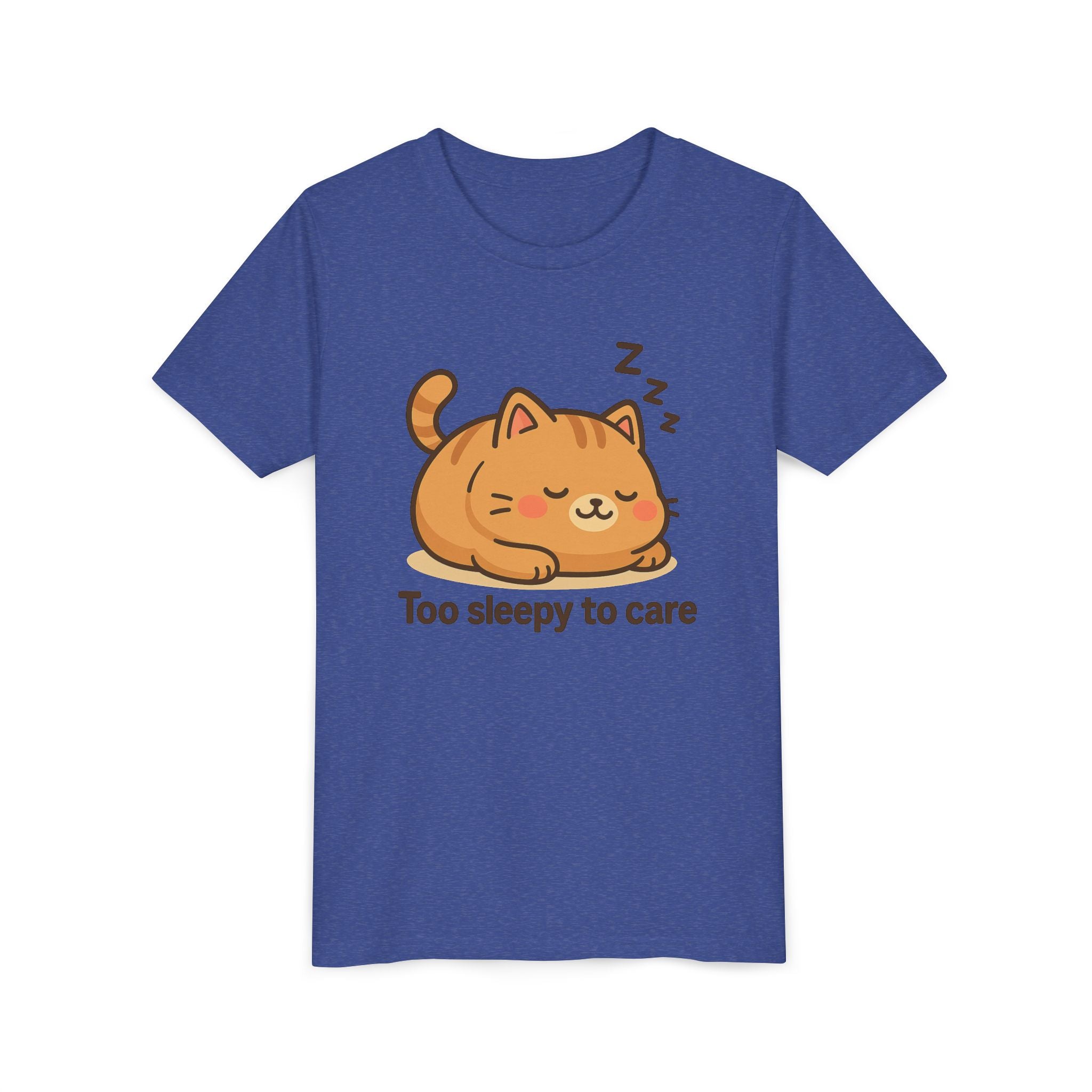 Youth Tee — Cute Sleeping Cat "Too Sleepy to Care" Graphic