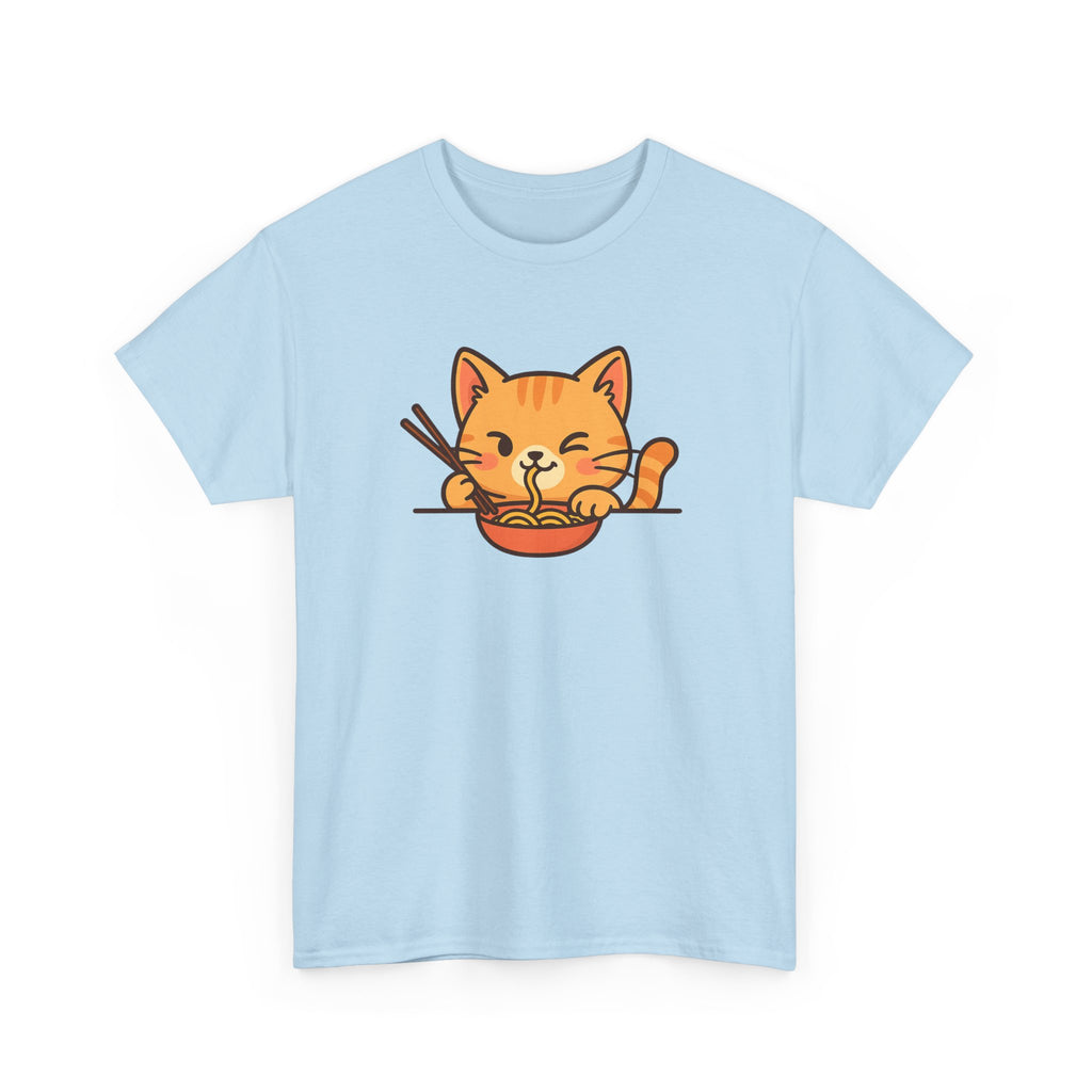 Cute Cat Eating Ramen T-Shirt — Kawaii Kitty Noodle Tee - Adult