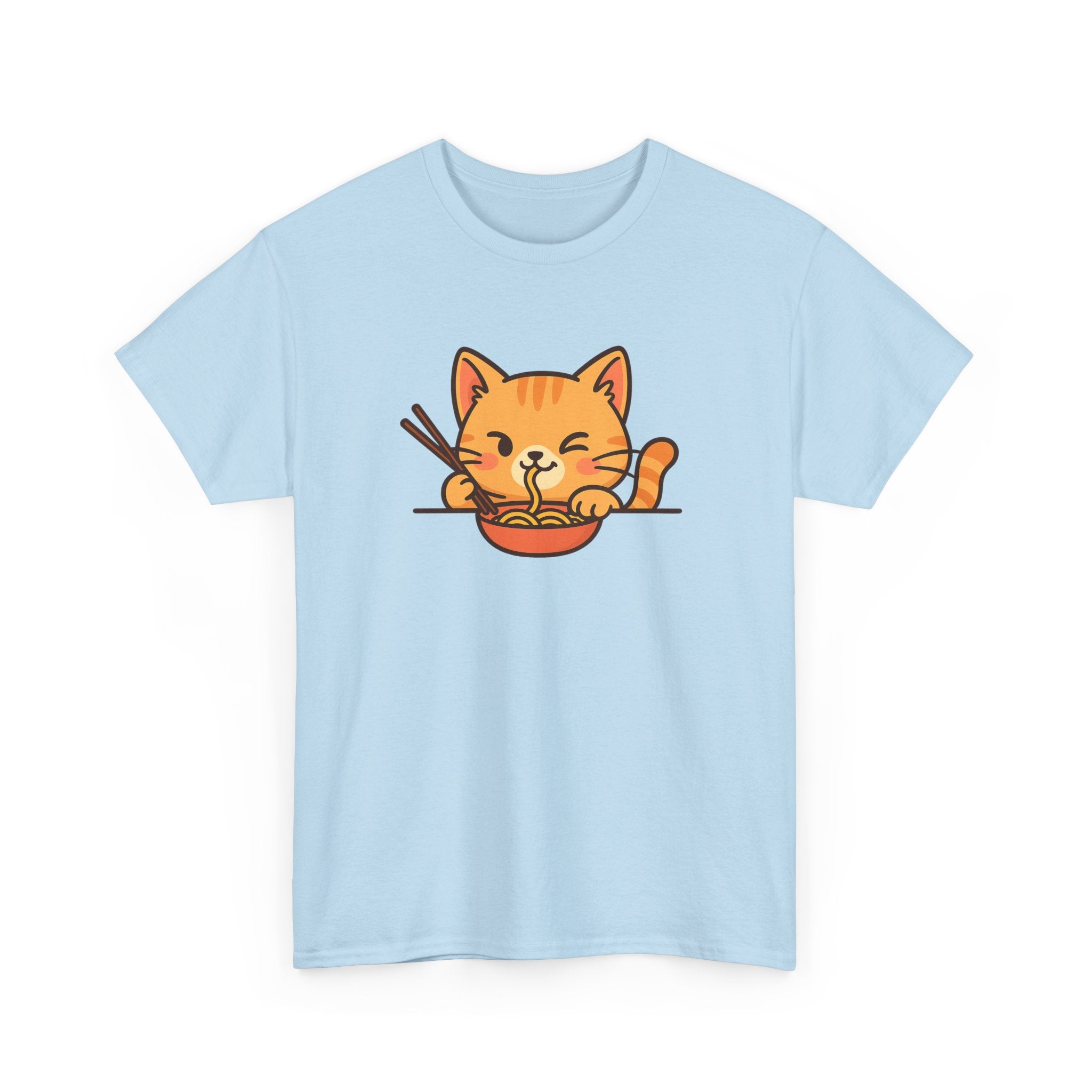 Cute Cat Eating Ramen T-Shirt — Kawaii Kitty Noodle Tee - Adult