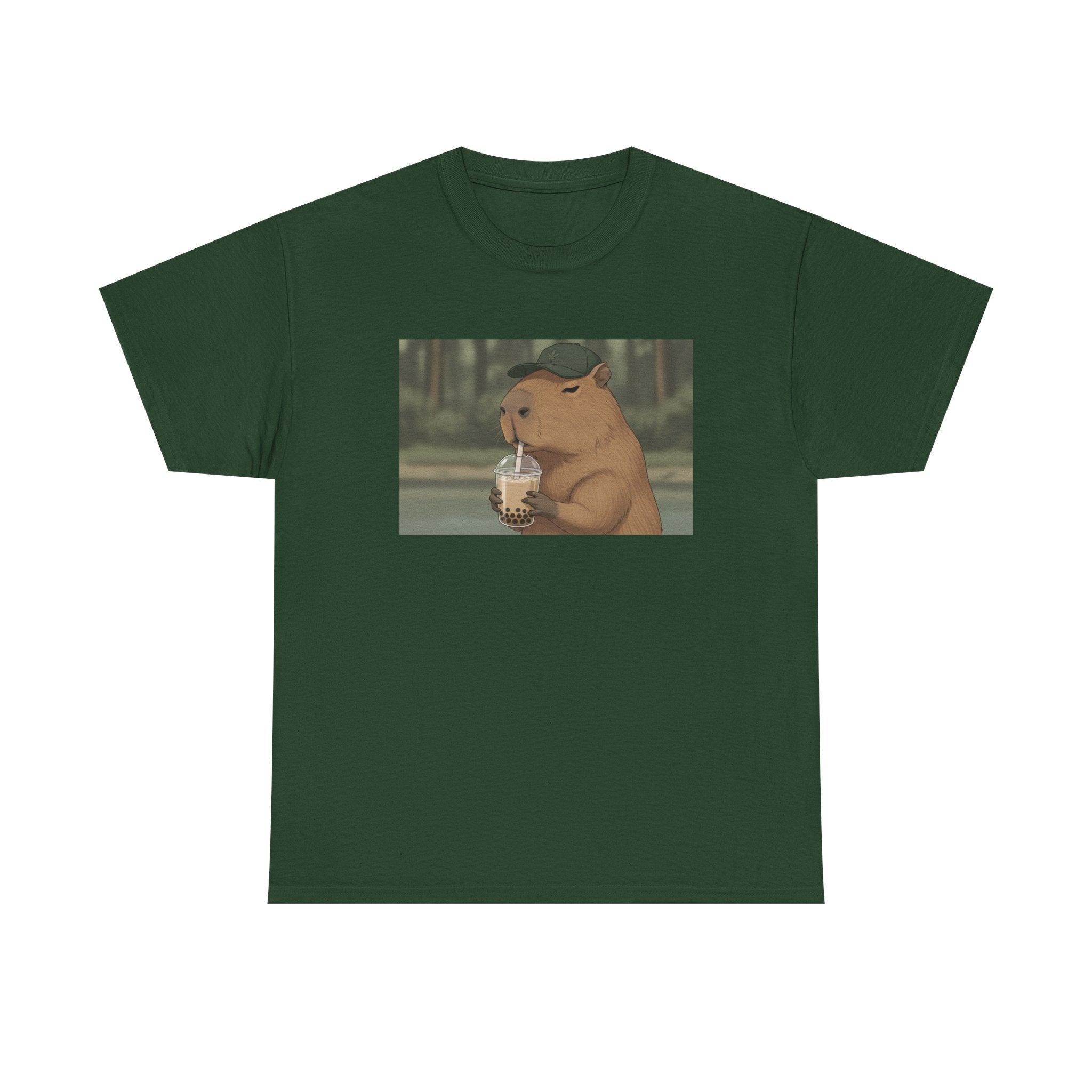 Capybara Drinking Boba T‑Shirt — Cute Cartoon Bubble Tea Tee - Adult