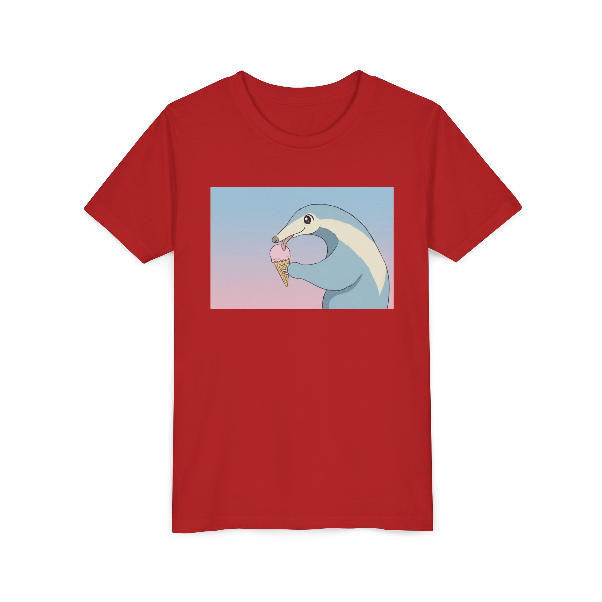 Anteater Eating Ice Cream Kids Tee — Cute Pastel Animal Graphic Youth T-Shirt - Kids