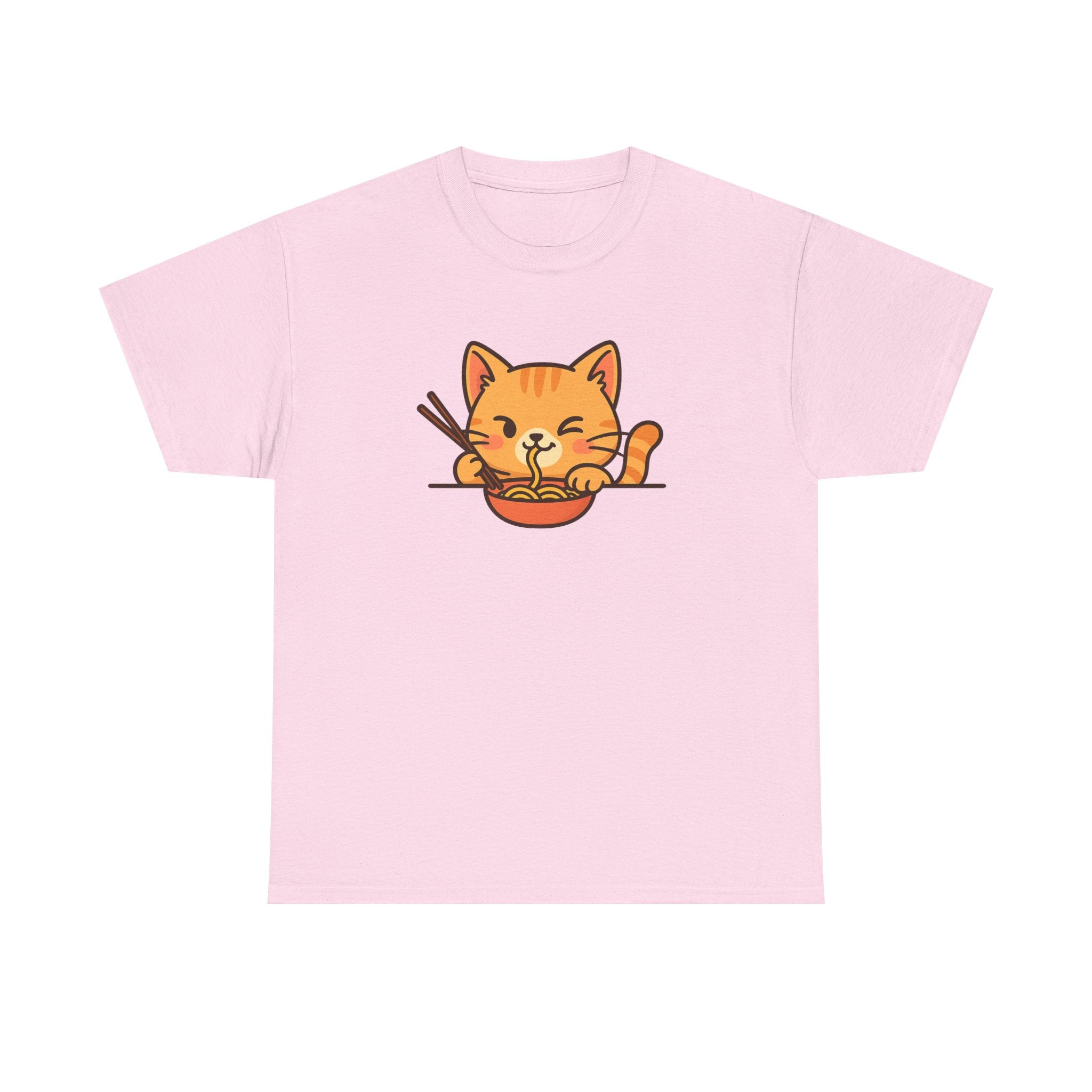 Cute Cat Eating Ramen T-Shirt — Kawaii Kitty Noodle Tee - Adult