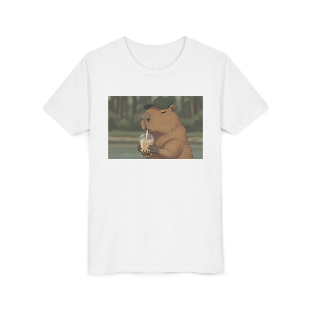 Capybara Drinking Boba Tea Youth Tee — Cute Kawaii Bubble Shirt for Kids - Kids