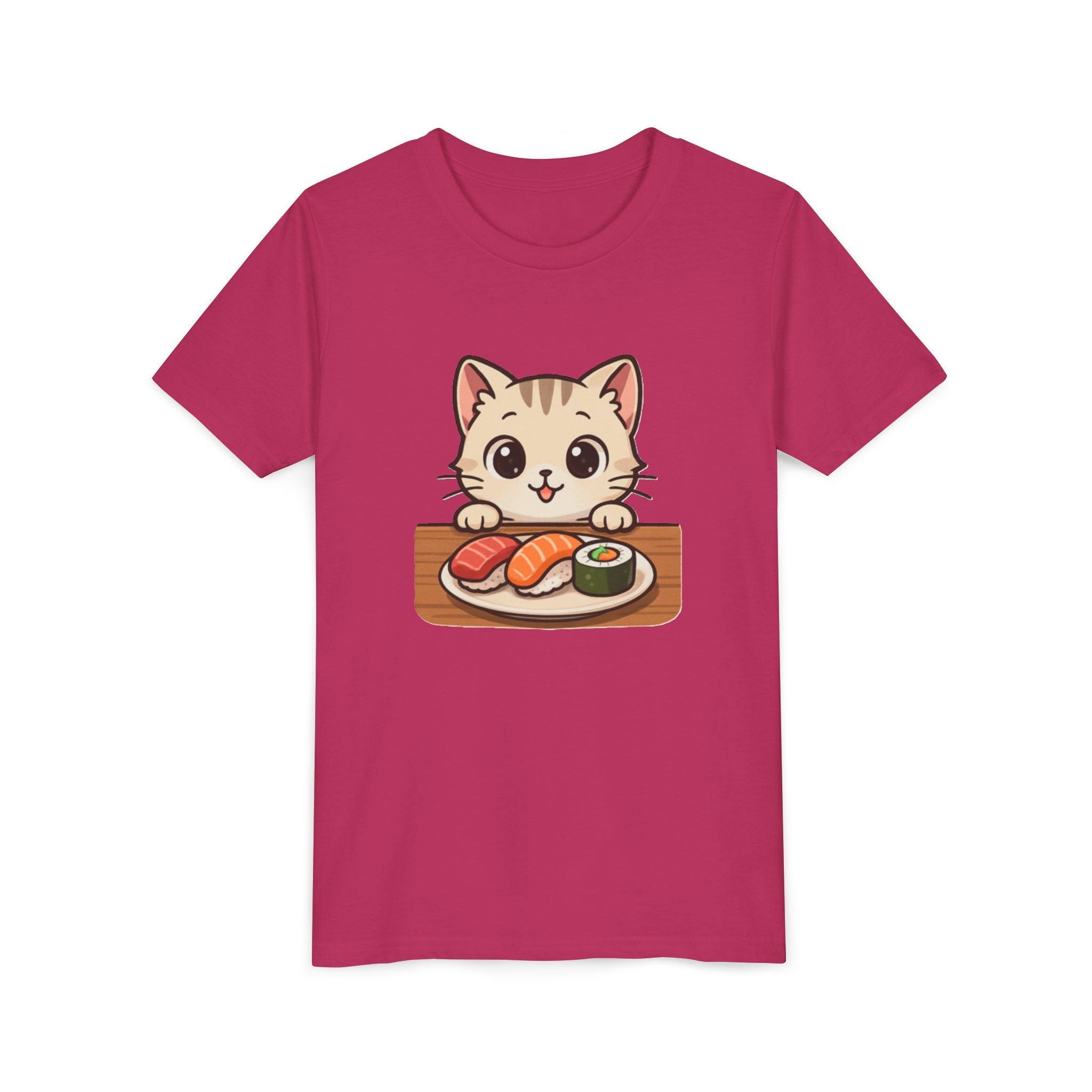Kids Sushi Cat T-Shirt — Cute Kitty Eating Sushi Youth Tee