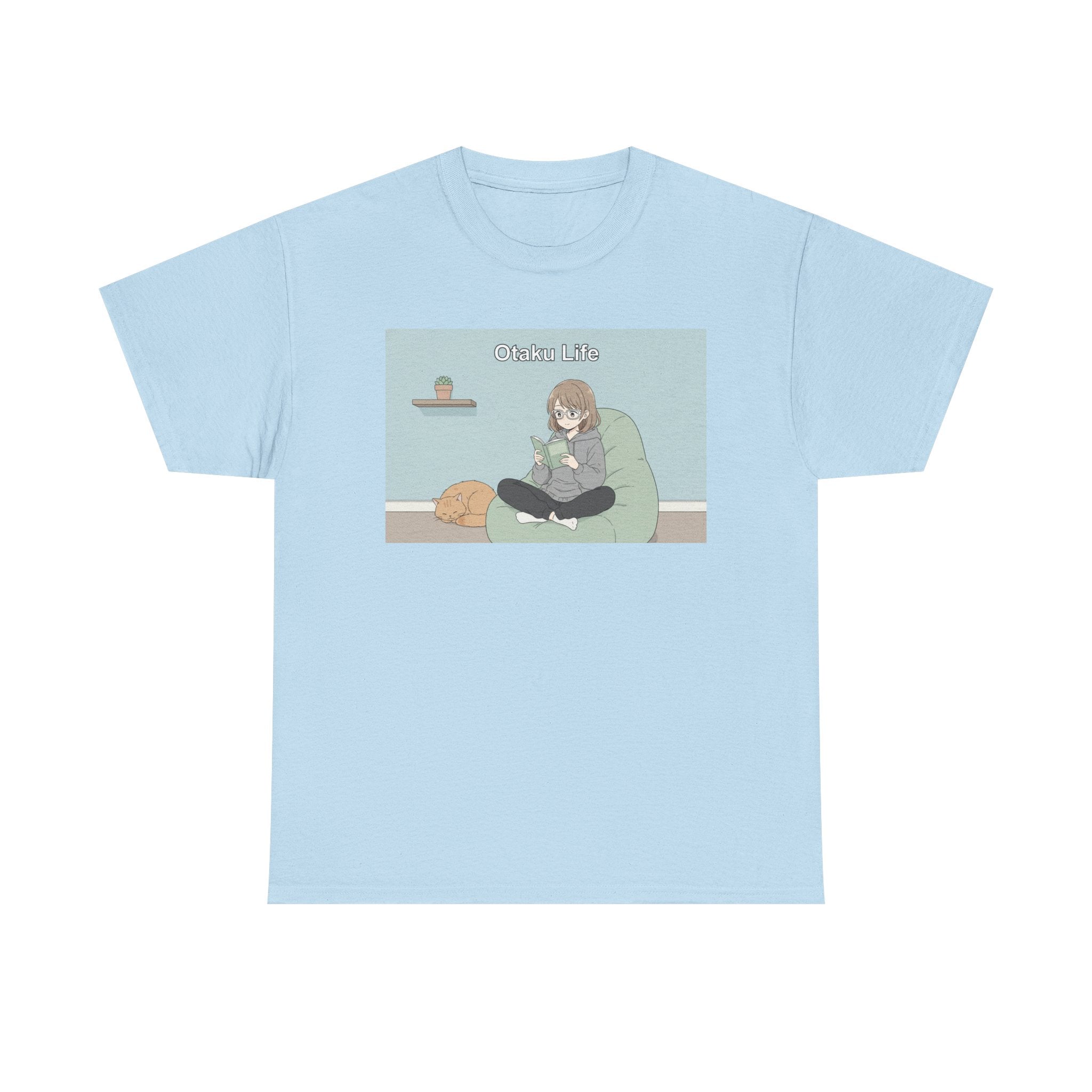 Cozy Cat Girl Otaku Long Sleeve Tee - 'Chill Vibes' Anime Girl Relaxing Graphic T-Shirt
