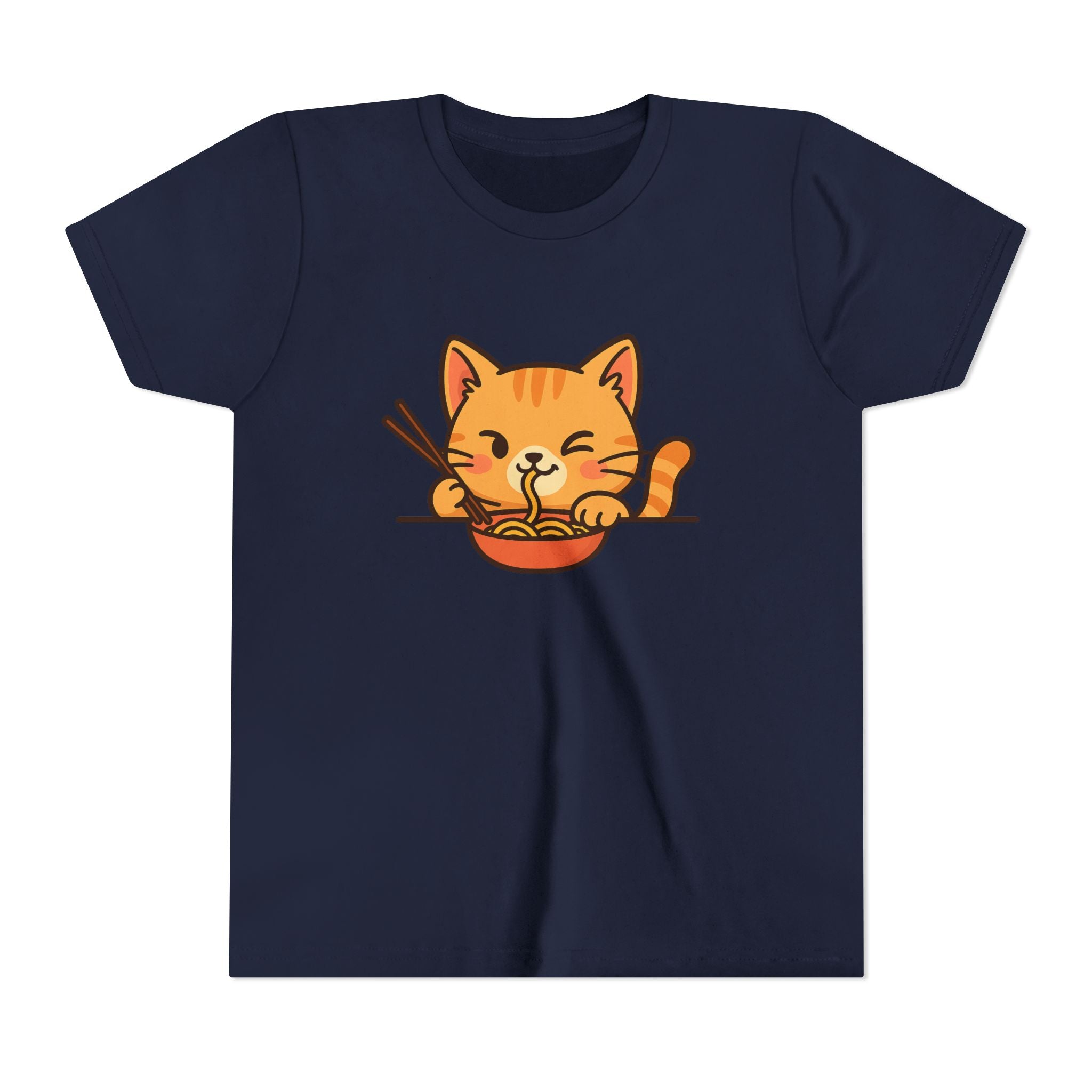 Kids Cat Eating Ramen T-Shirt – Cute Anime Noodle Kitty Youth Tee - Kids