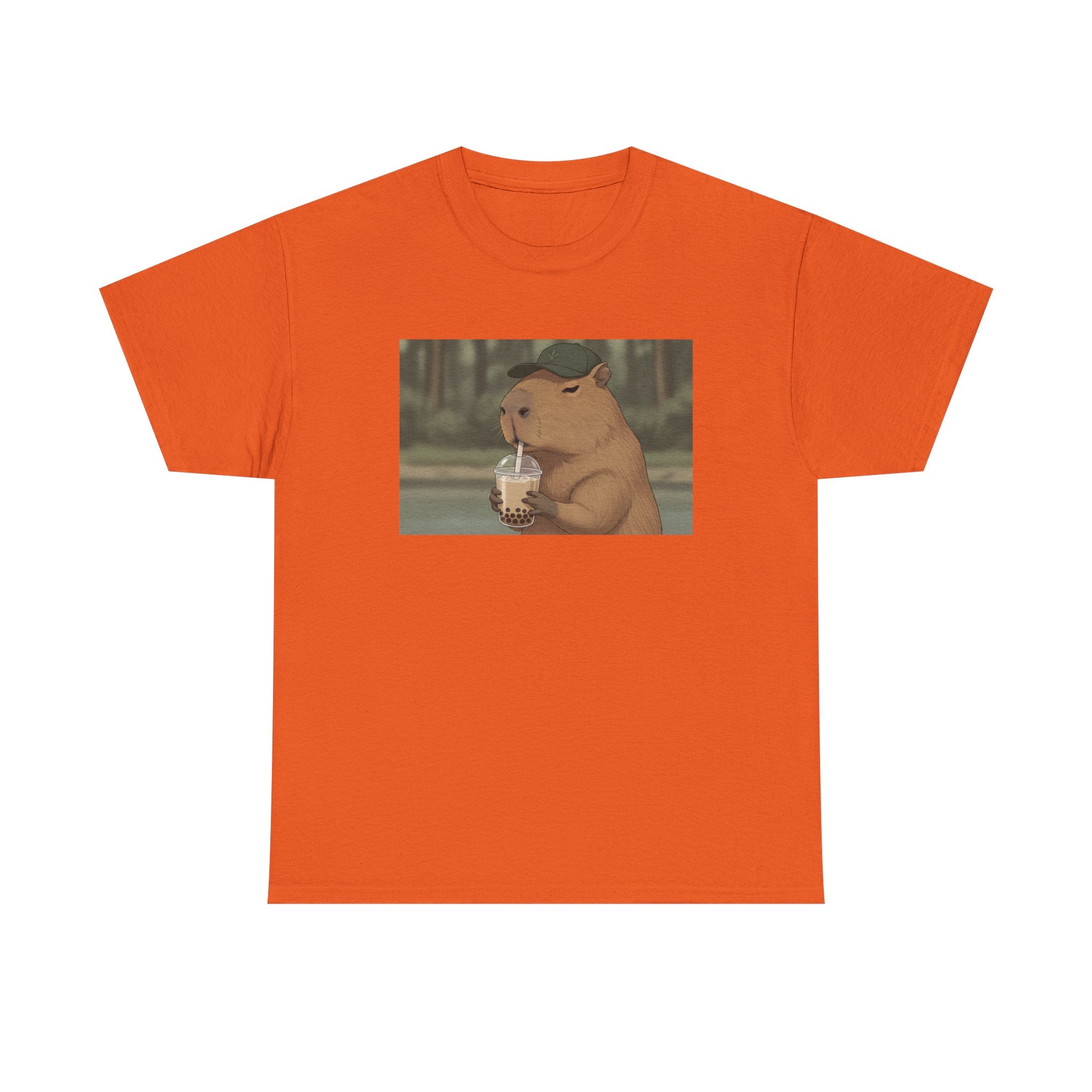 Capybara Drinking Boba T‑Shirt — Cute Cartoon Bubble Tea Tee - Adult