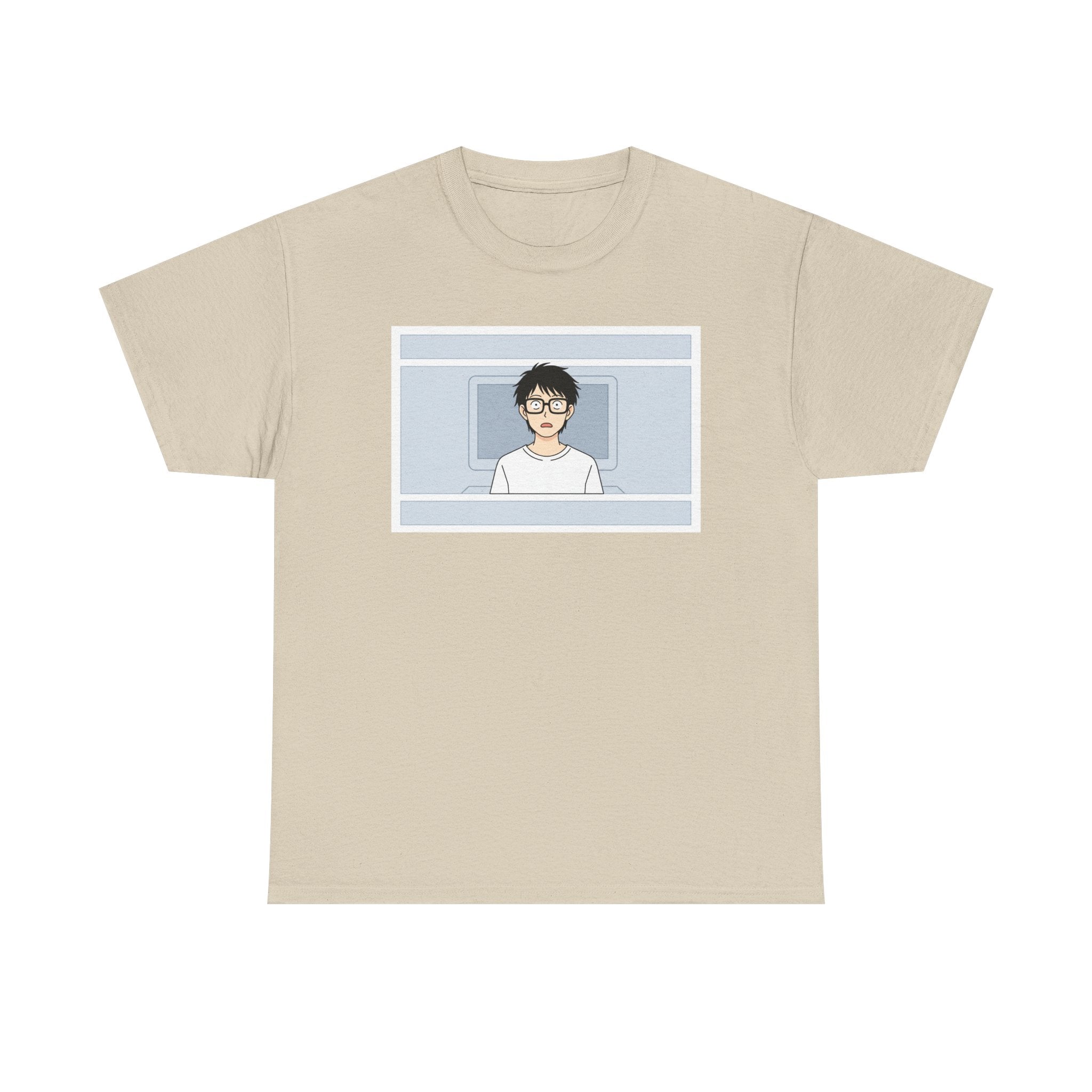 Clueless Otaku Minimalist Anime Guy Graphic Tee — Soft White Casual Shirt - Adult