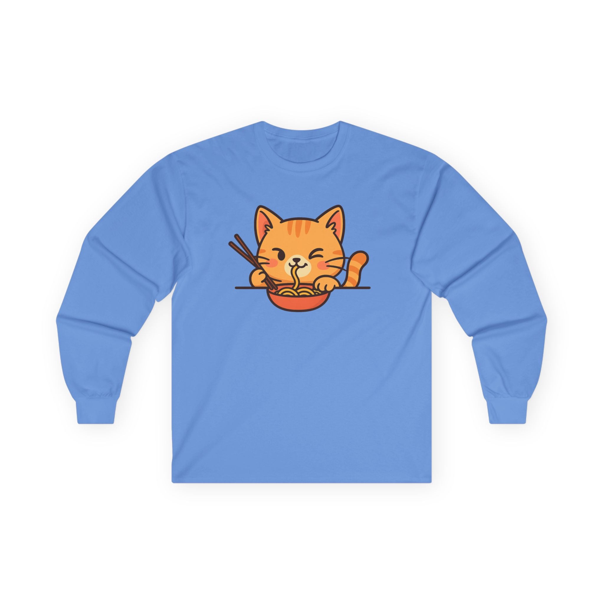 Cute Cat Eating Ramen Long Sleeve Tee - Adult