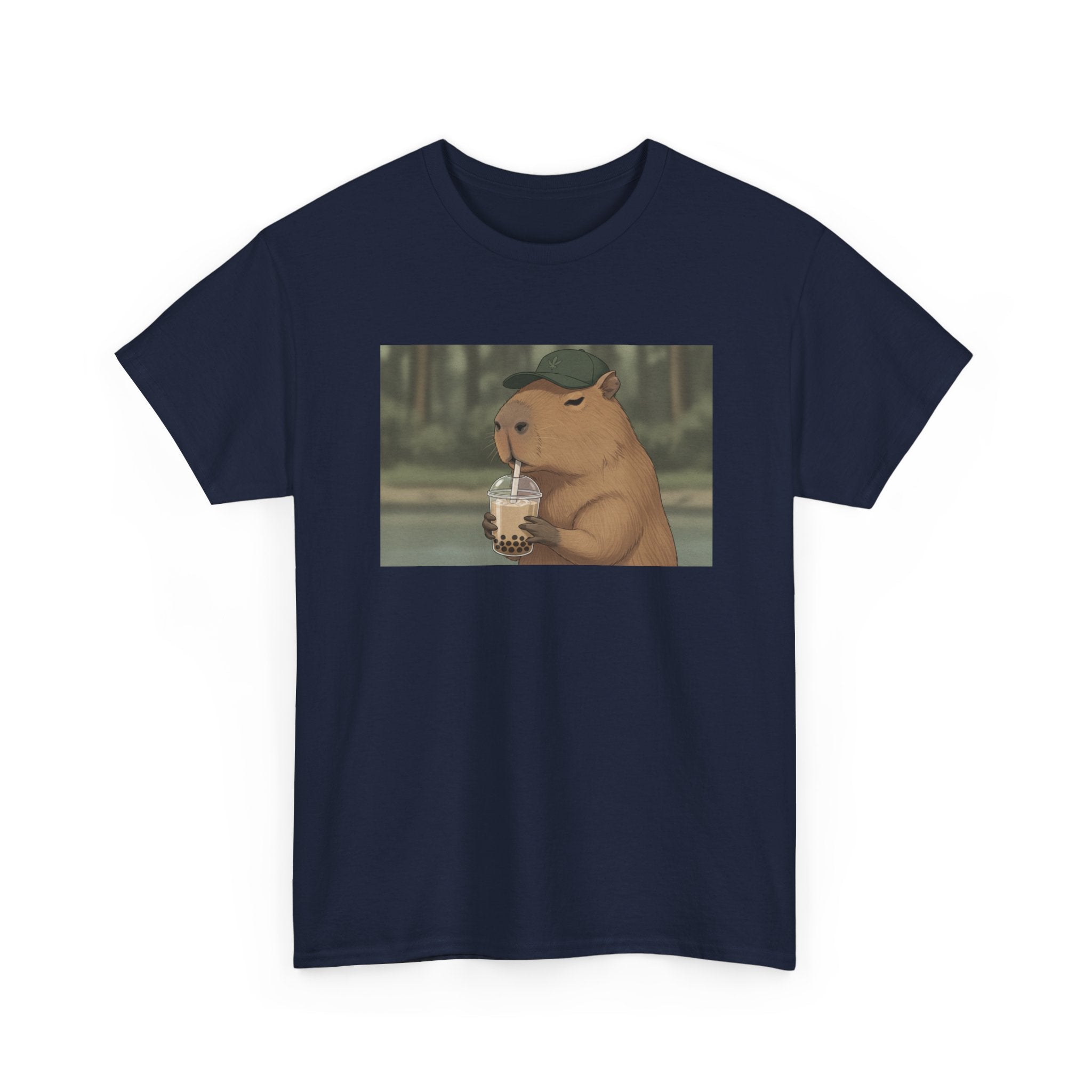 Capybara Drinking Boba T‑Shirt — Cute Cartoon Bubble Tea Tee - Adult
