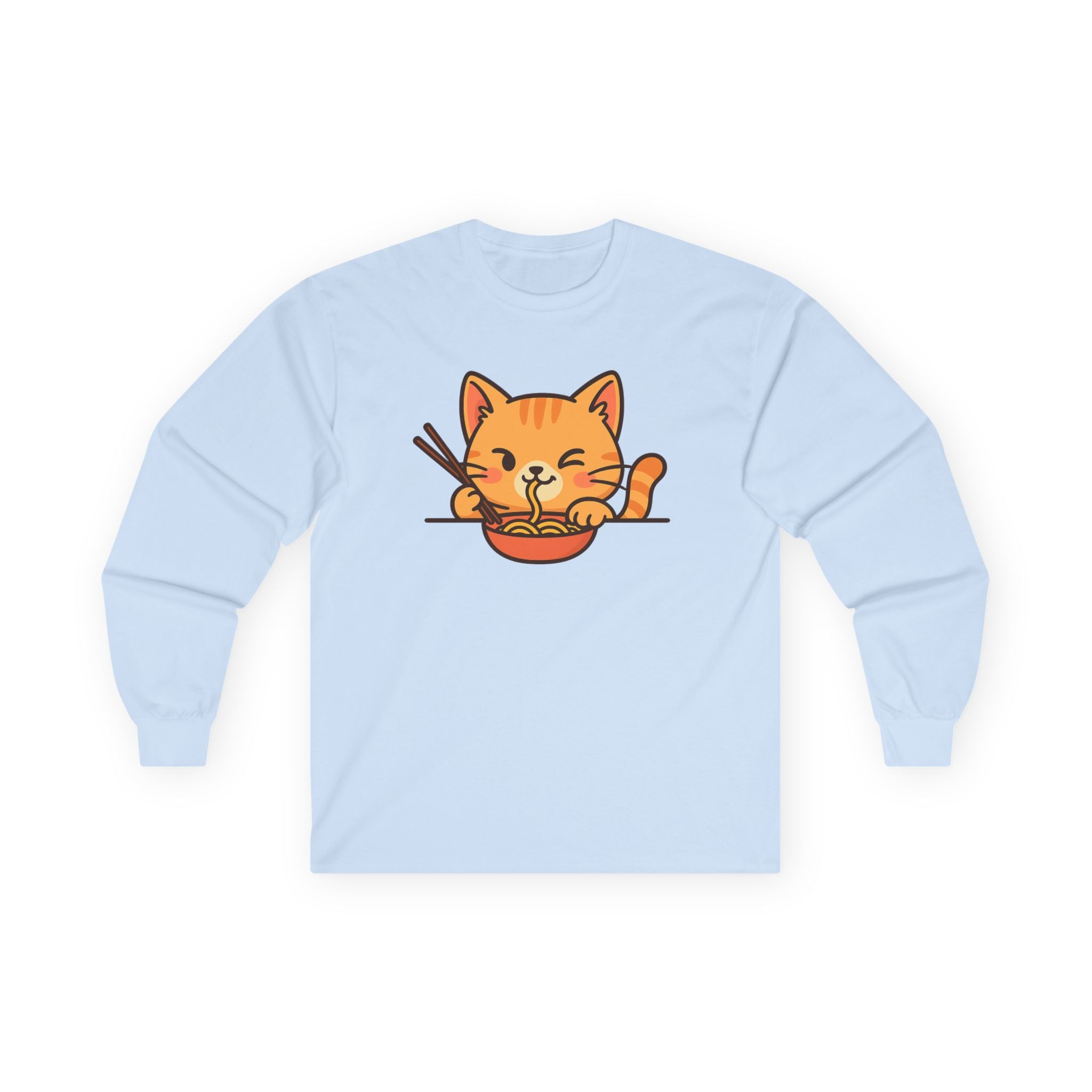 Cute Cat Eating Ramen Long Sleeve Tee - Adult