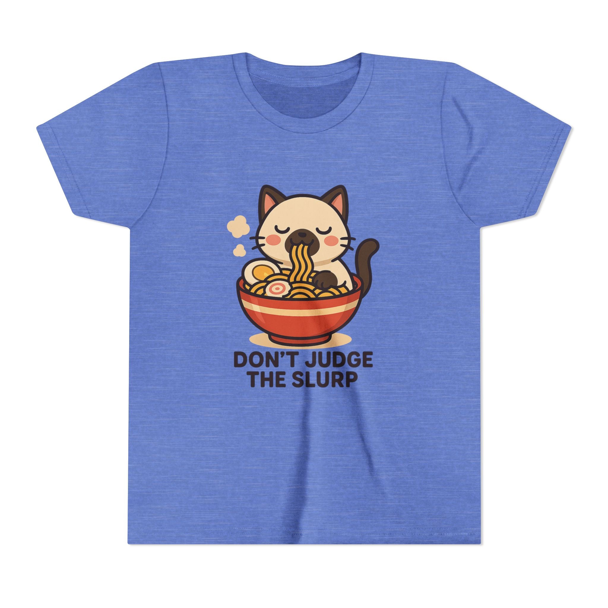 Youth Tee — Cute Cat Eating Ramen 'Don't Judge The Slurp' Graphic Shirt