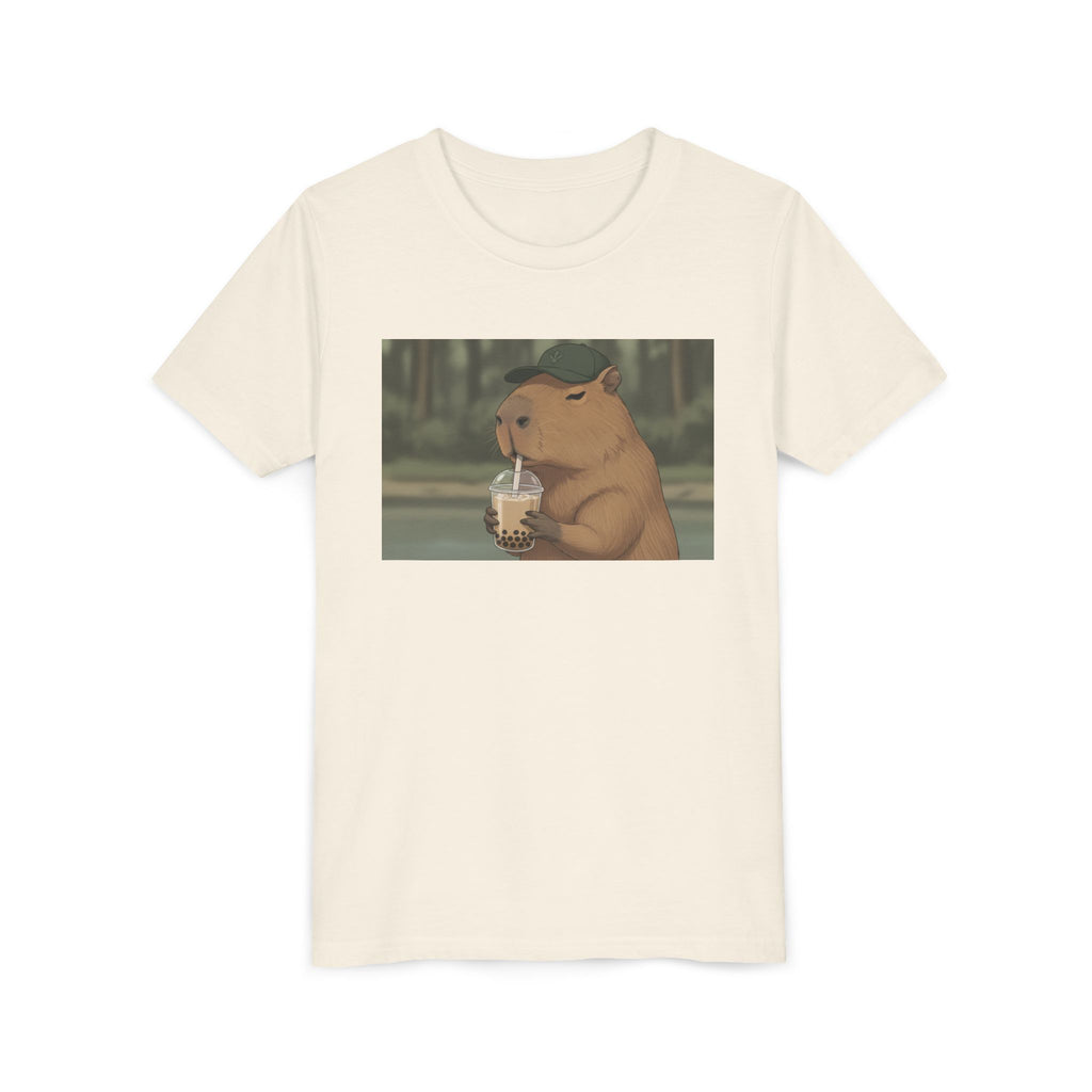 Capybara Drinking Boba Tea Youth Tee — Cute Kawaii Bubble Shirt for Kids - Kids