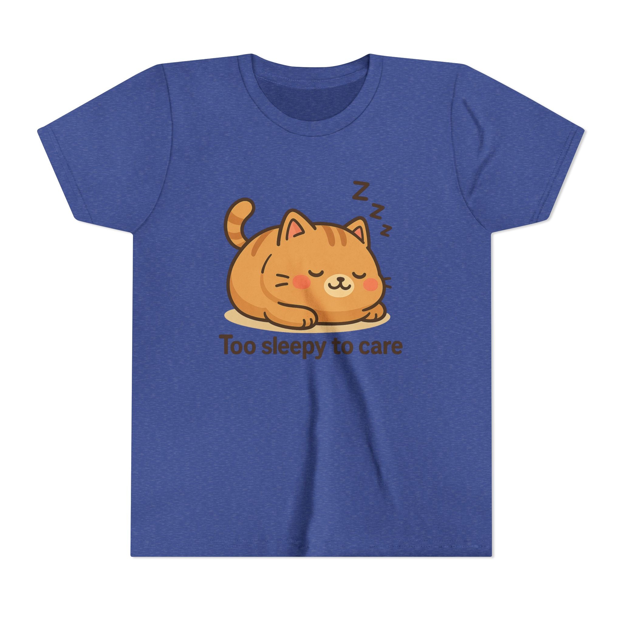 Youth Tee — Cute Sleeping Cat "Too Sleepy to Care" Graphic