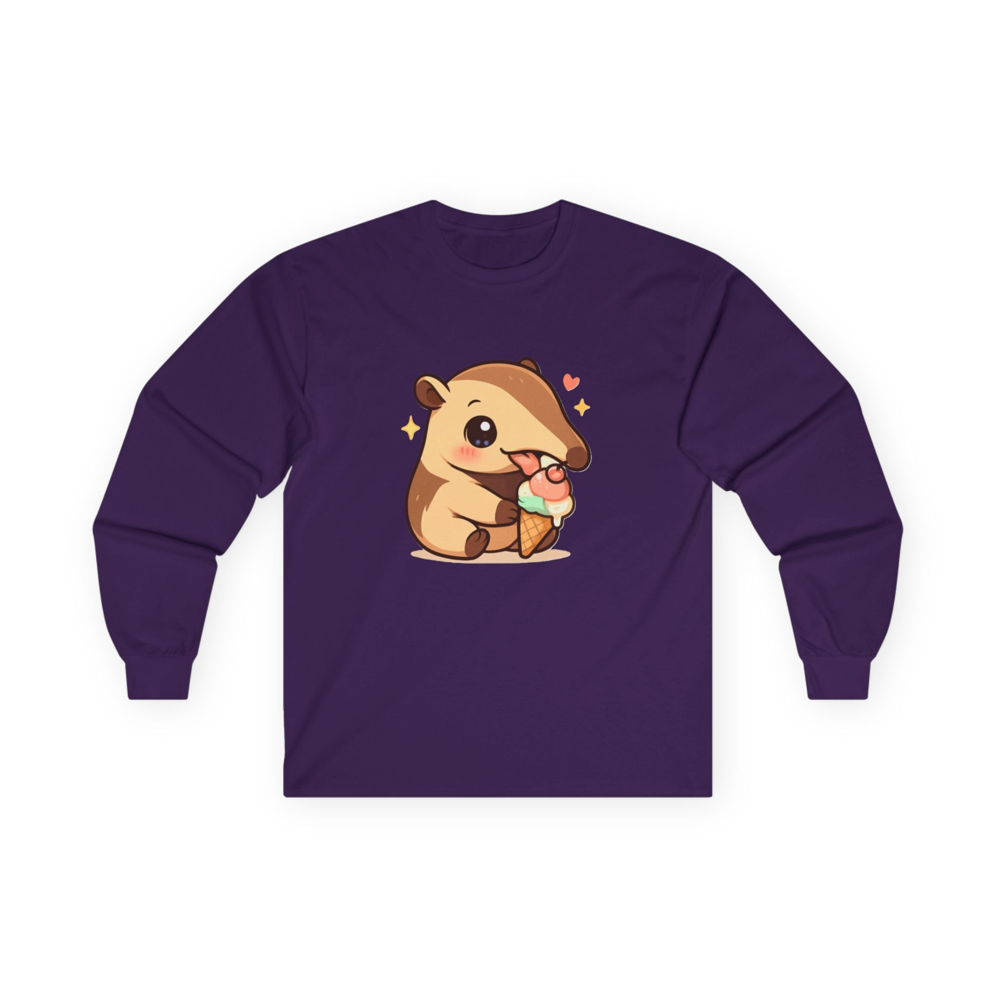 Kawaii Anteater Eating Ice Cream Long Sleeve Tee - Adult