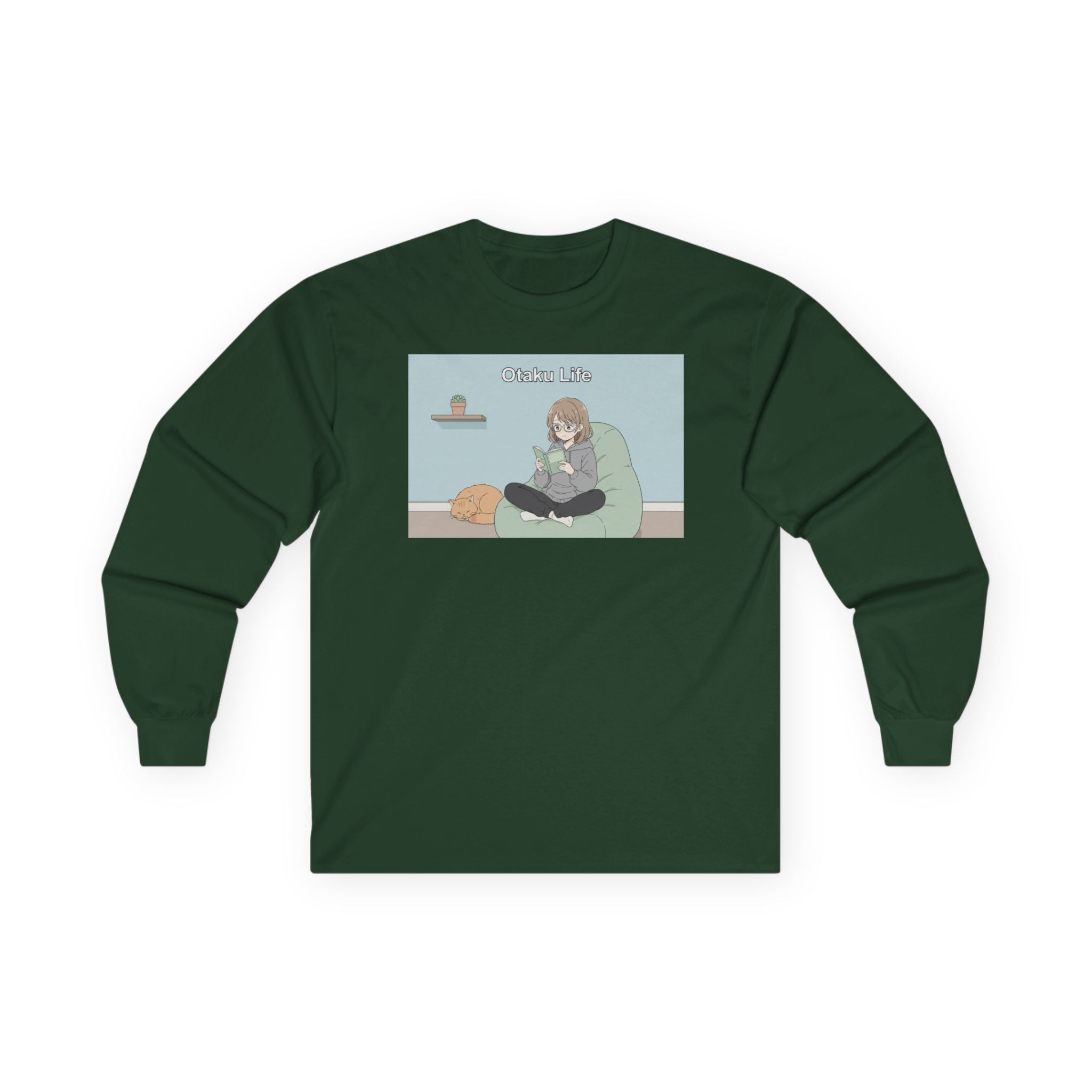 Cozy Cat Girl Otaku Long Sleeve Tee — "Cuddle Time" Anime Lounge Shirt - Adult