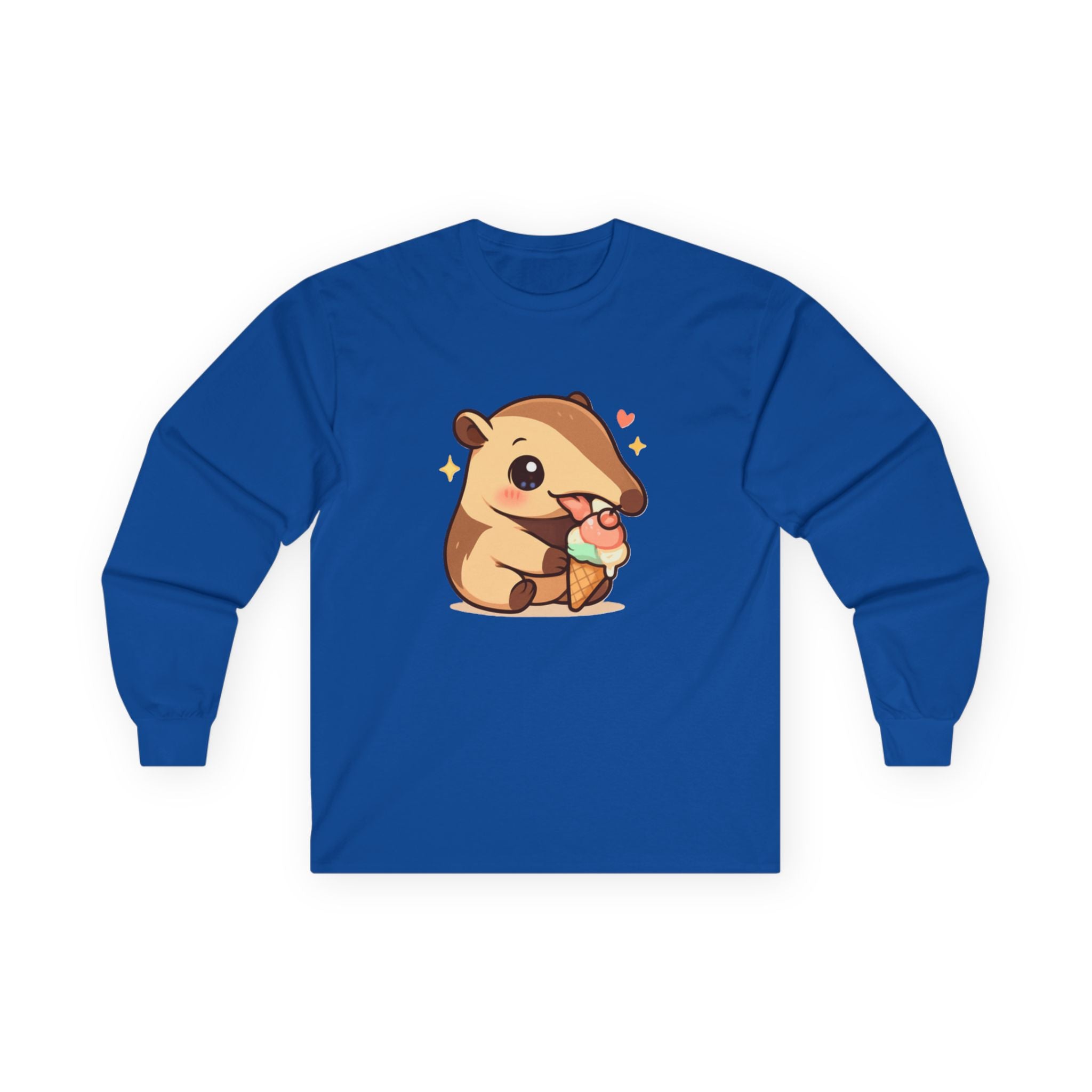 Kawaii Anteater Eating Ice Cream Long Sleeve Tee - Adult