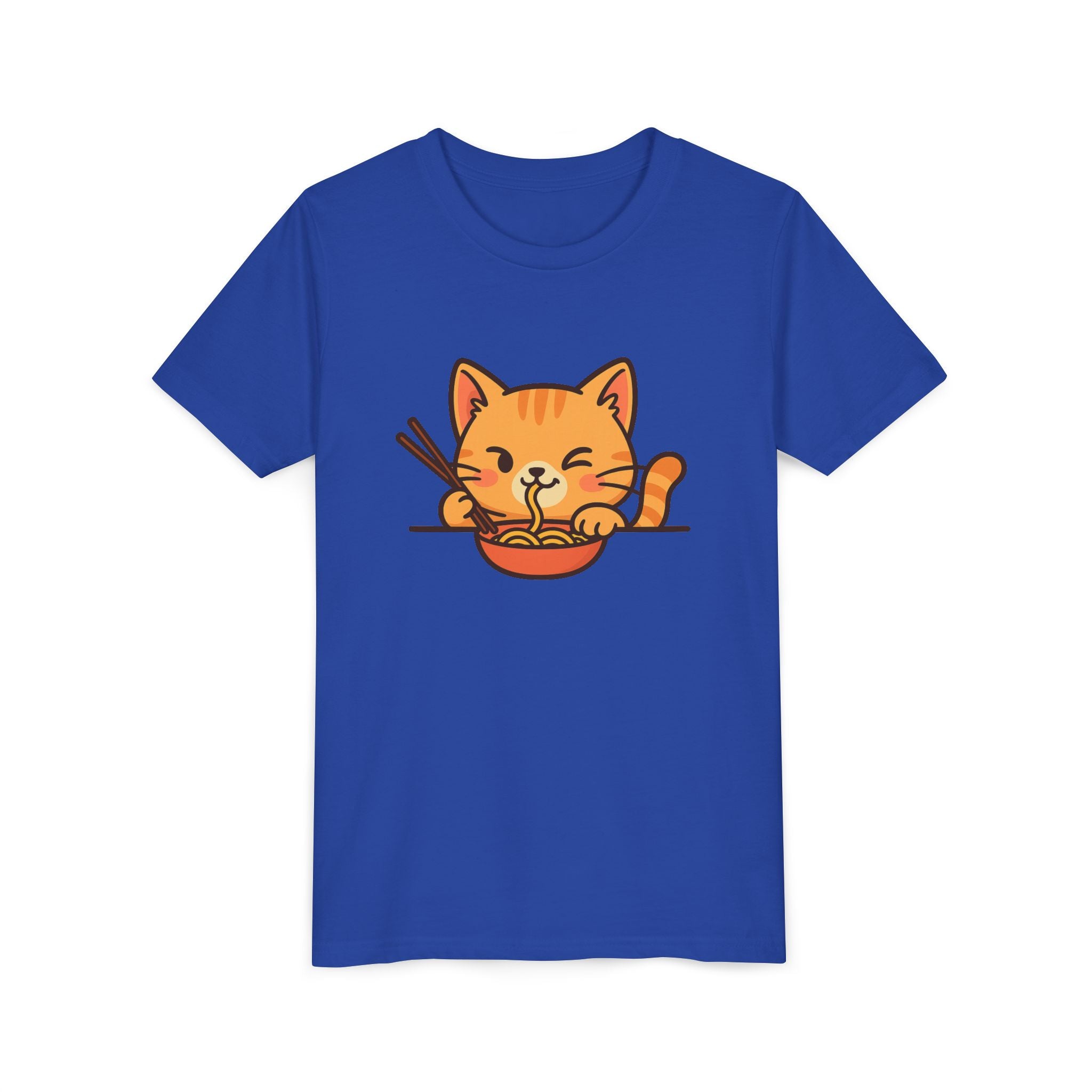Kids Cat Eating Ramen T-Shirt – Cute Anime Noodle Kitty Youth Tee - Kids