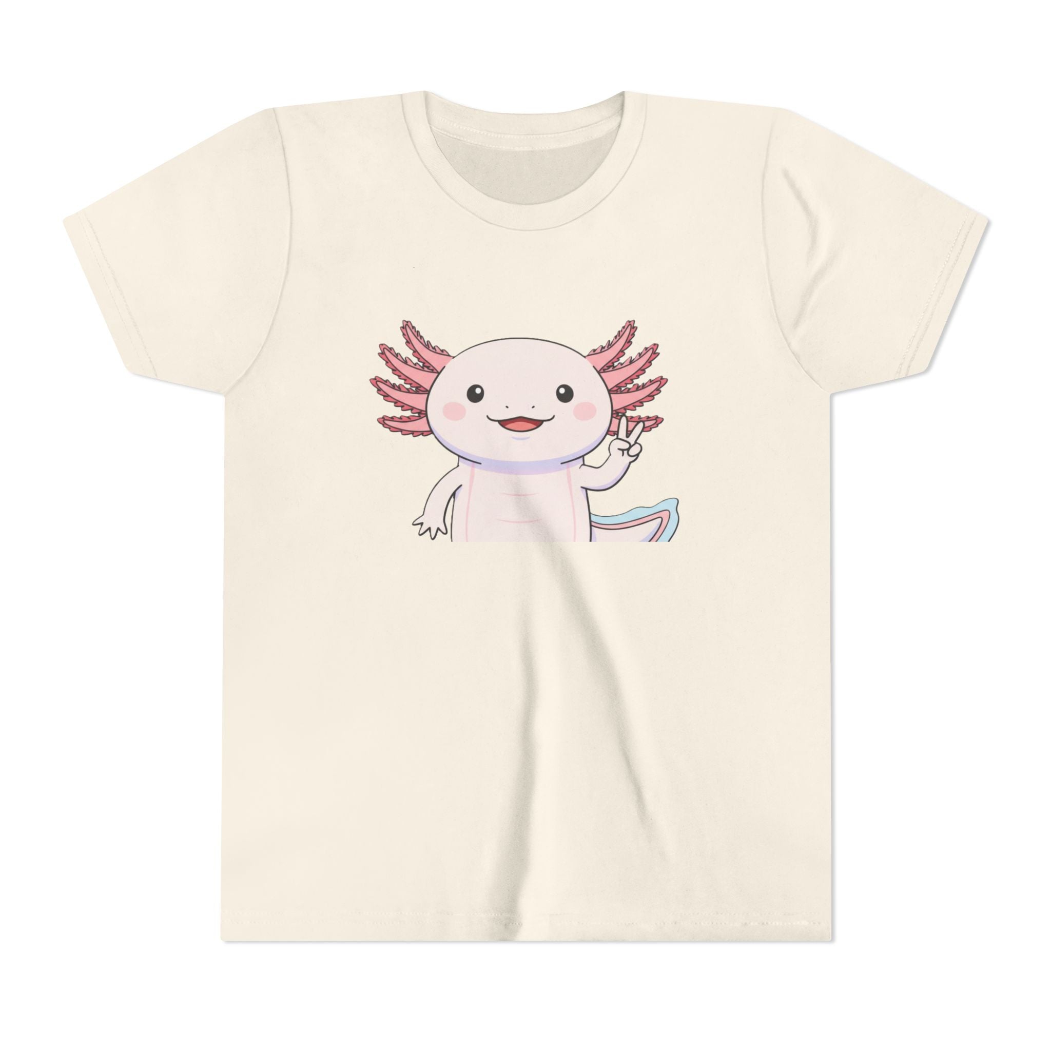 Kids Axolotl Throwing Peace Graphic Tee — Cute Pink Axolotl Salamander Youth T-Shirt - Kids