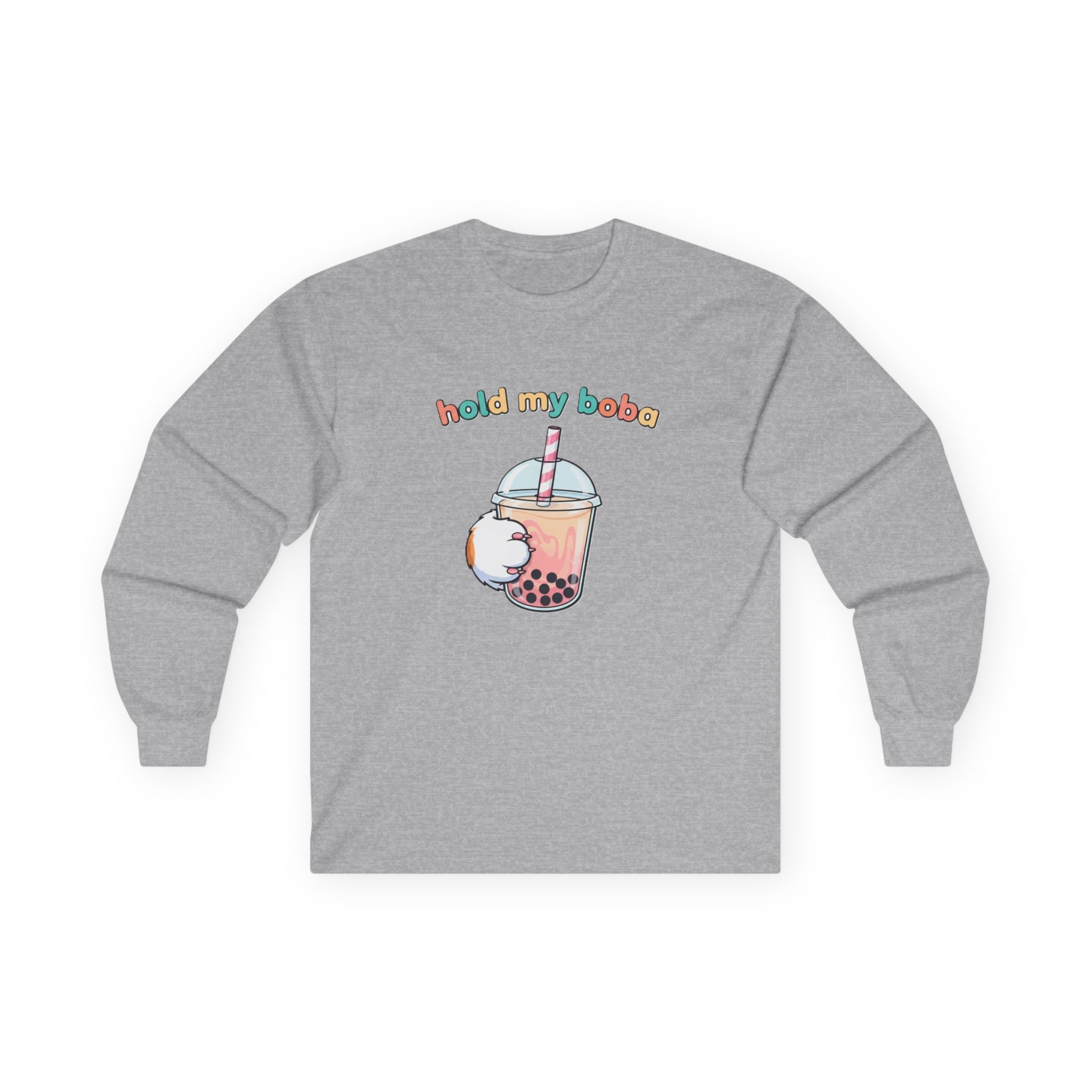 Boba Cat Long Sleeve Tee — "Hold My Boba" Cute Bubble Tea Shirt - Adult